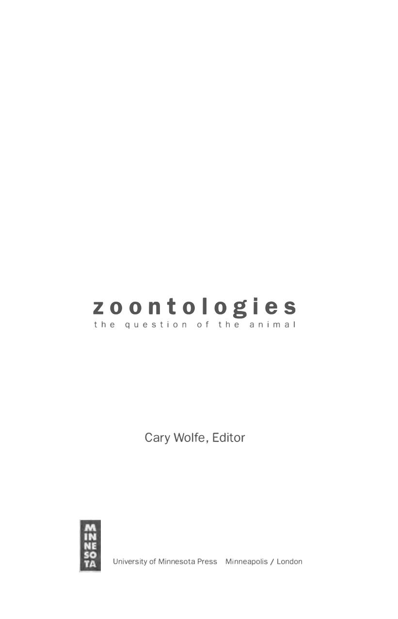 Zoontologies: The Question of the Animal