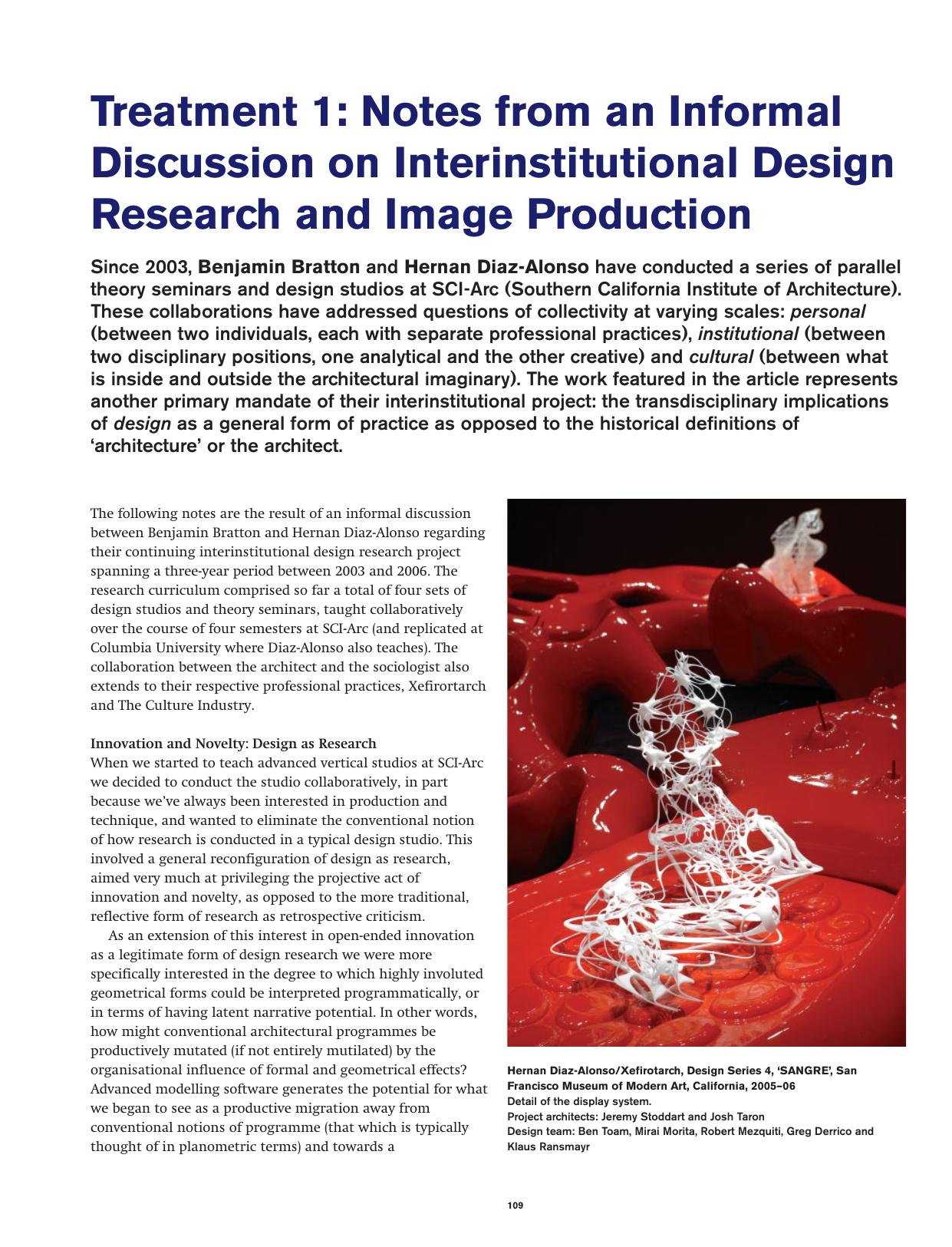 Treatment 1: Notes from an Informal Discussion on Interinstitutional Design Research and Image Production