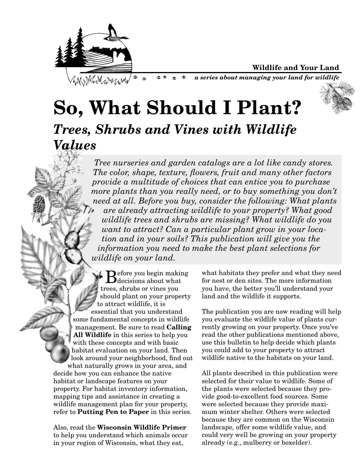 So, What Should I Plant? Trees, Shrubs and Vines with Wildlife Values