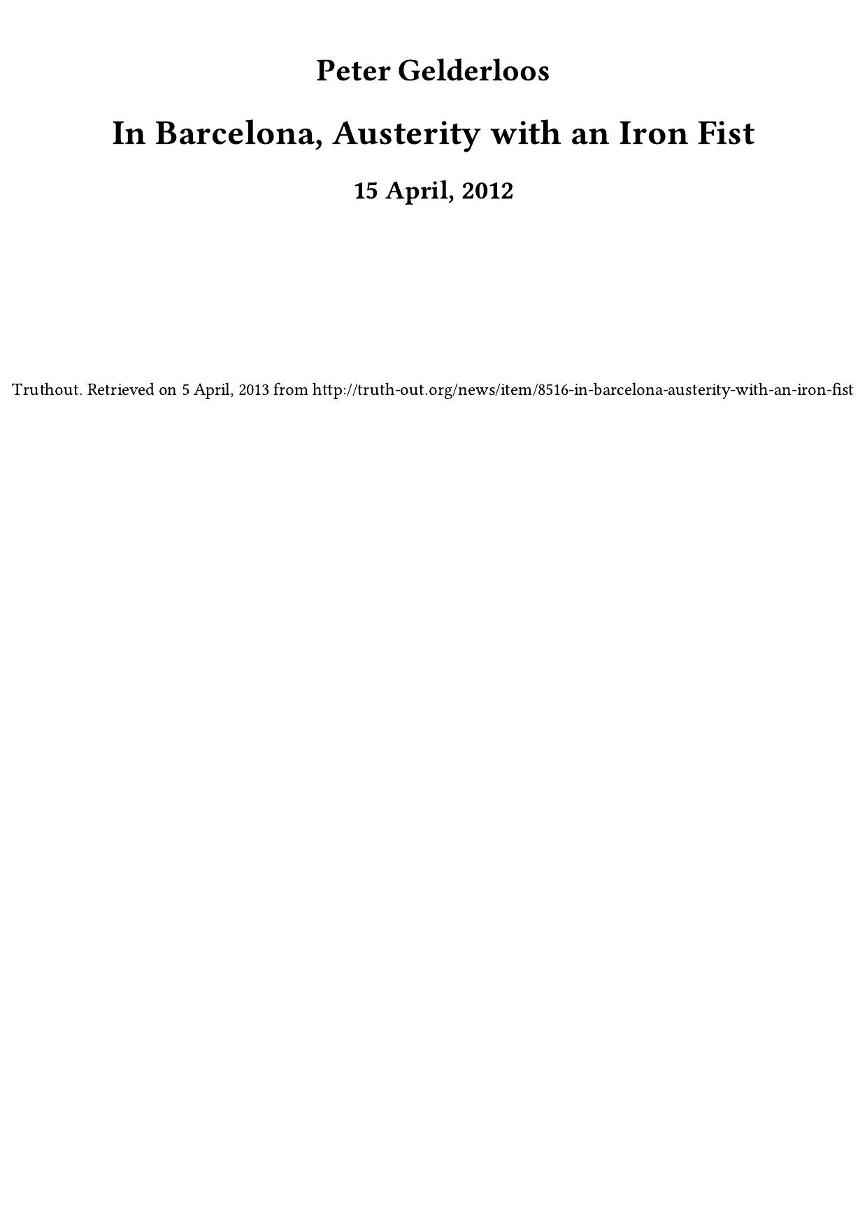 In Barcelona, Austerity with an Iron Fist