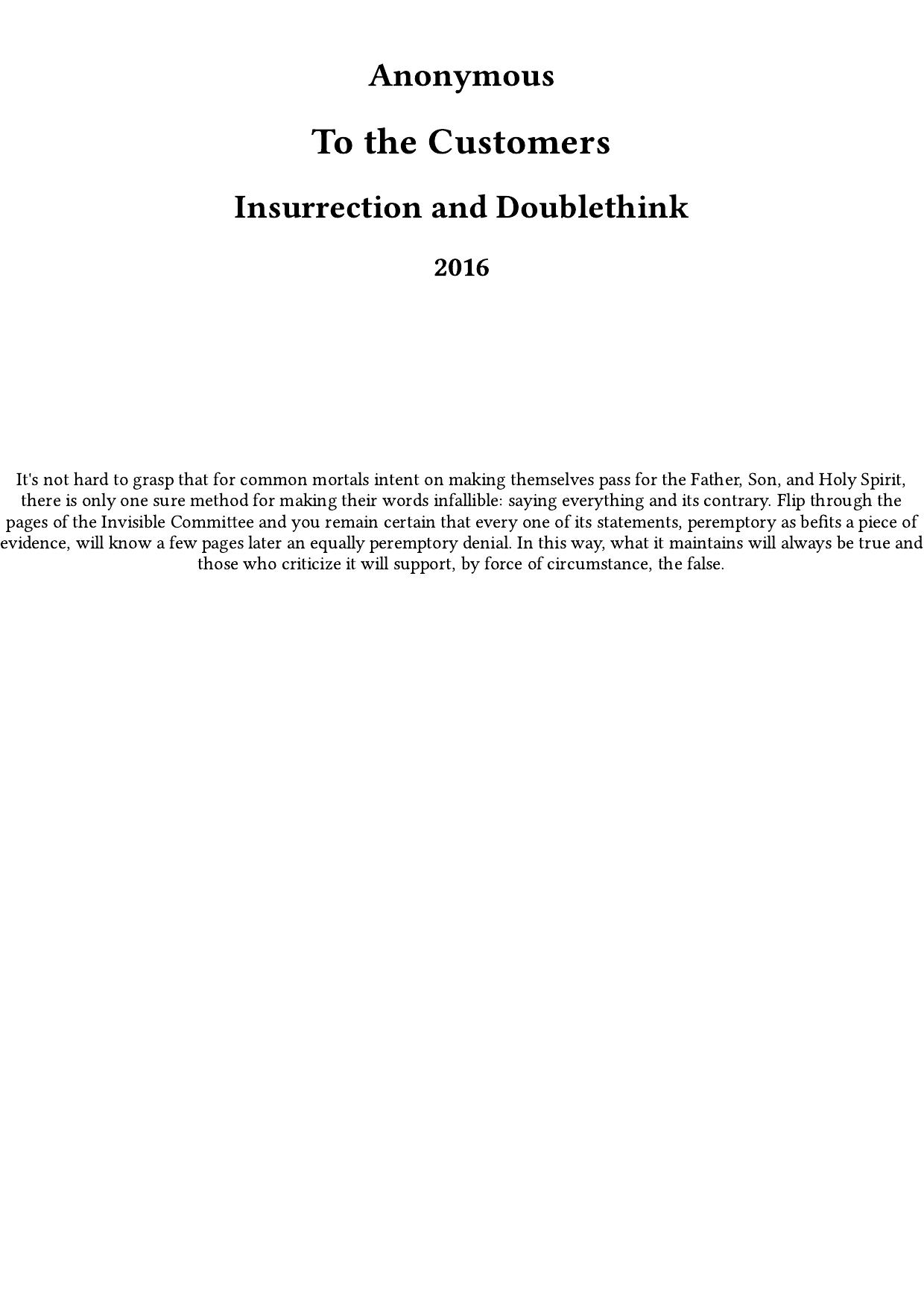 To the Customers: Insurrection and Doublethink