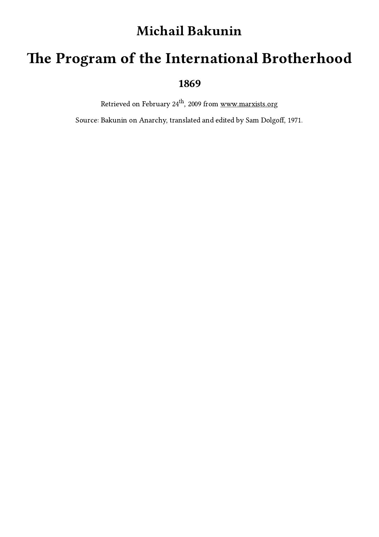 The Program of the International Brotherhood