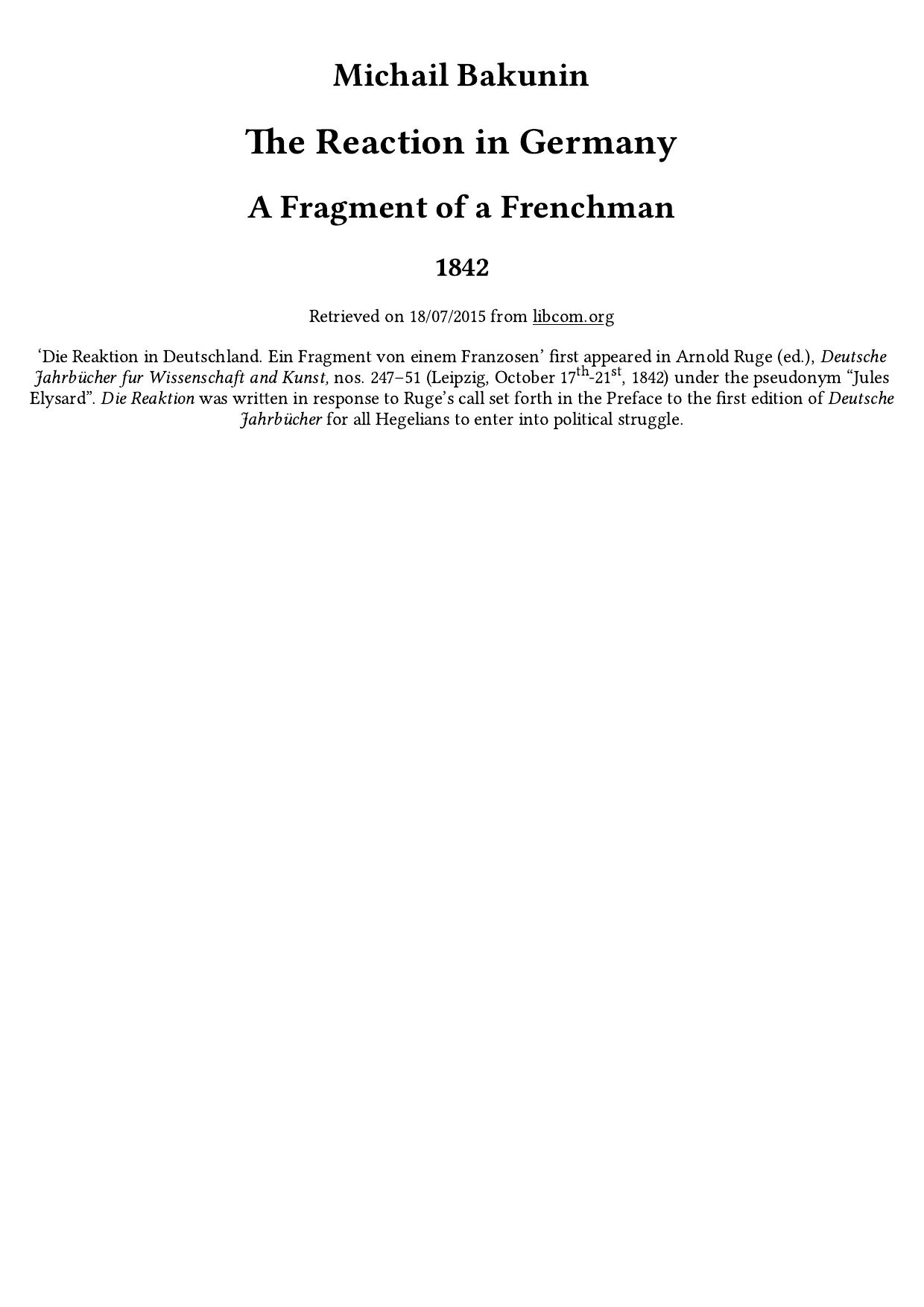 The Reaction in Germany: A Fragment of a Frenchman