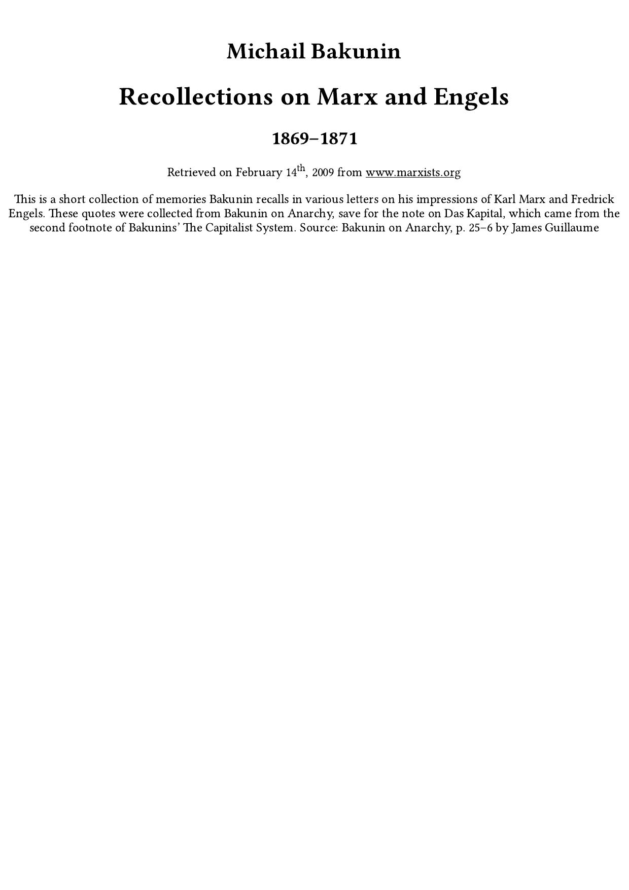 Recollections on Marx and Engels