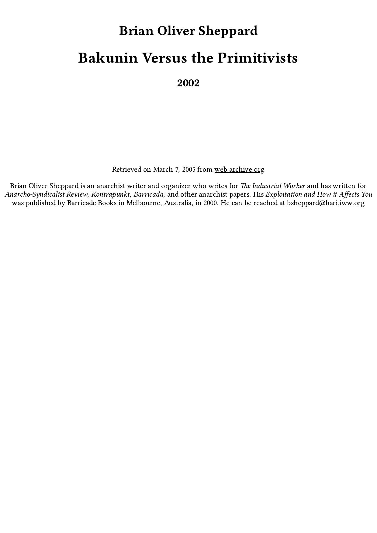 Bakunin Versus the Primitivists