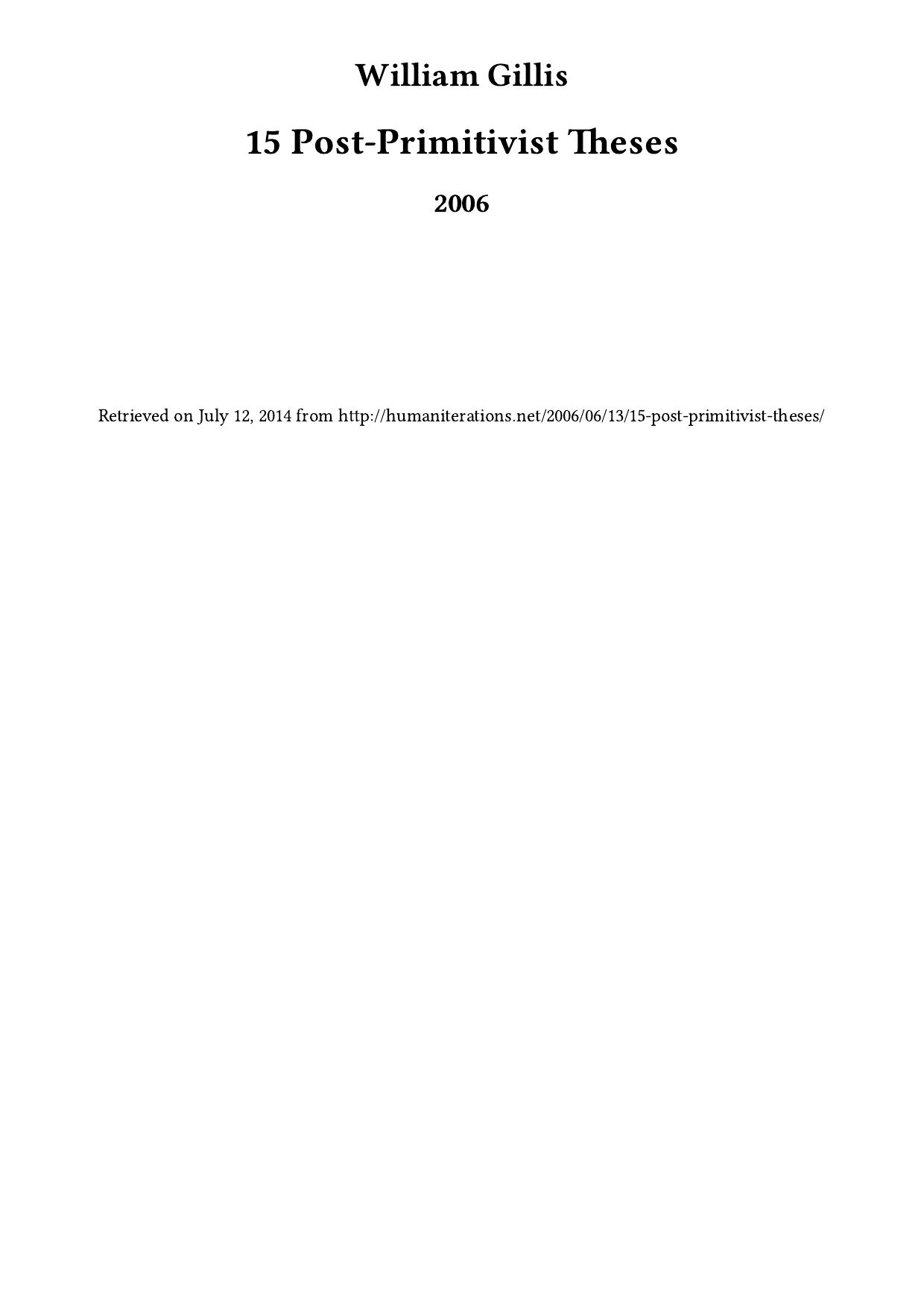 15 Post-Primitivist Theses