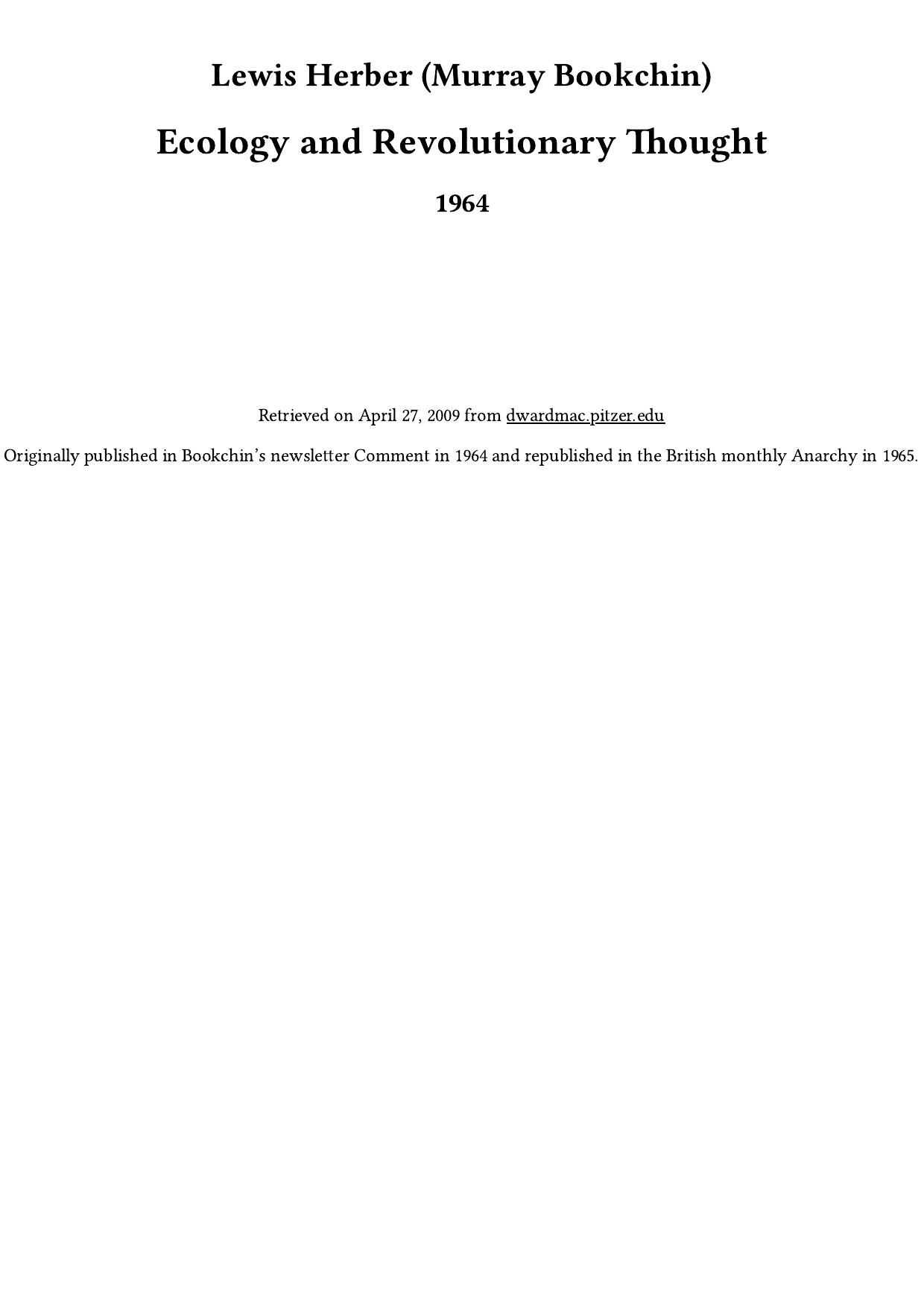 Ecology and Revolutionary Thought