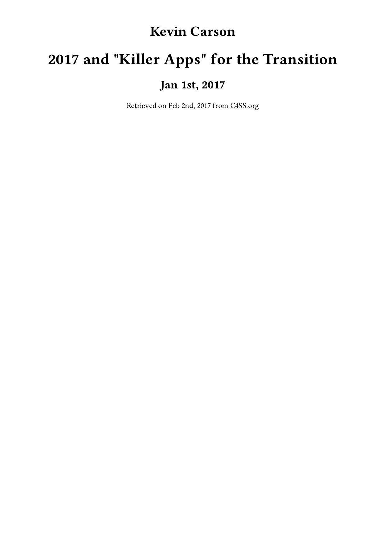 2017 and "Killer Apps" for the Transition