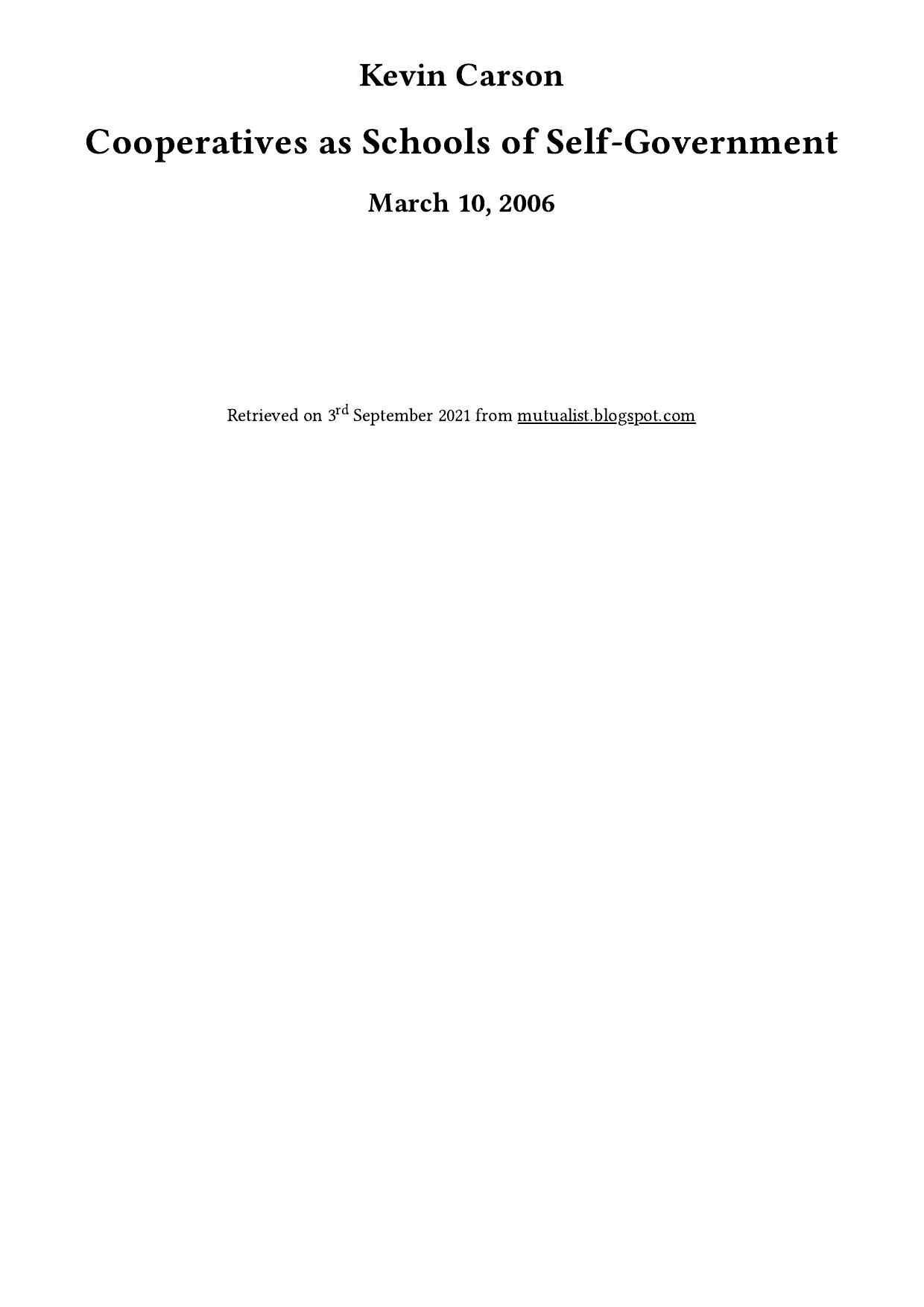 Cooperatives as Schools of Self-Government