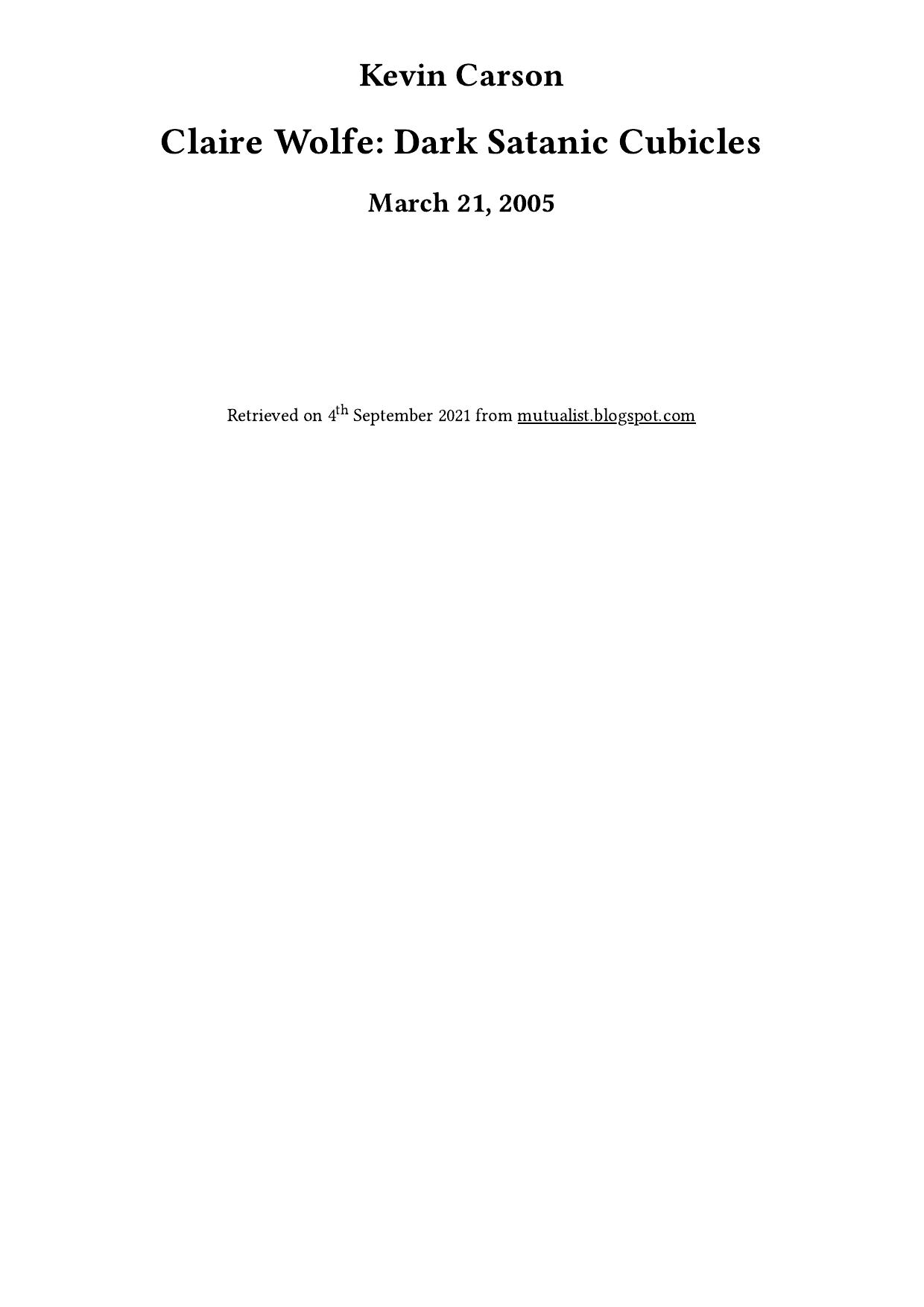 Claire Wolfe: Dark Satanic Cubicles