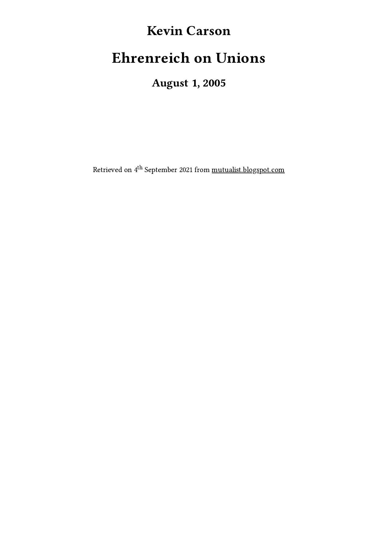 Ehrenreich on Unions