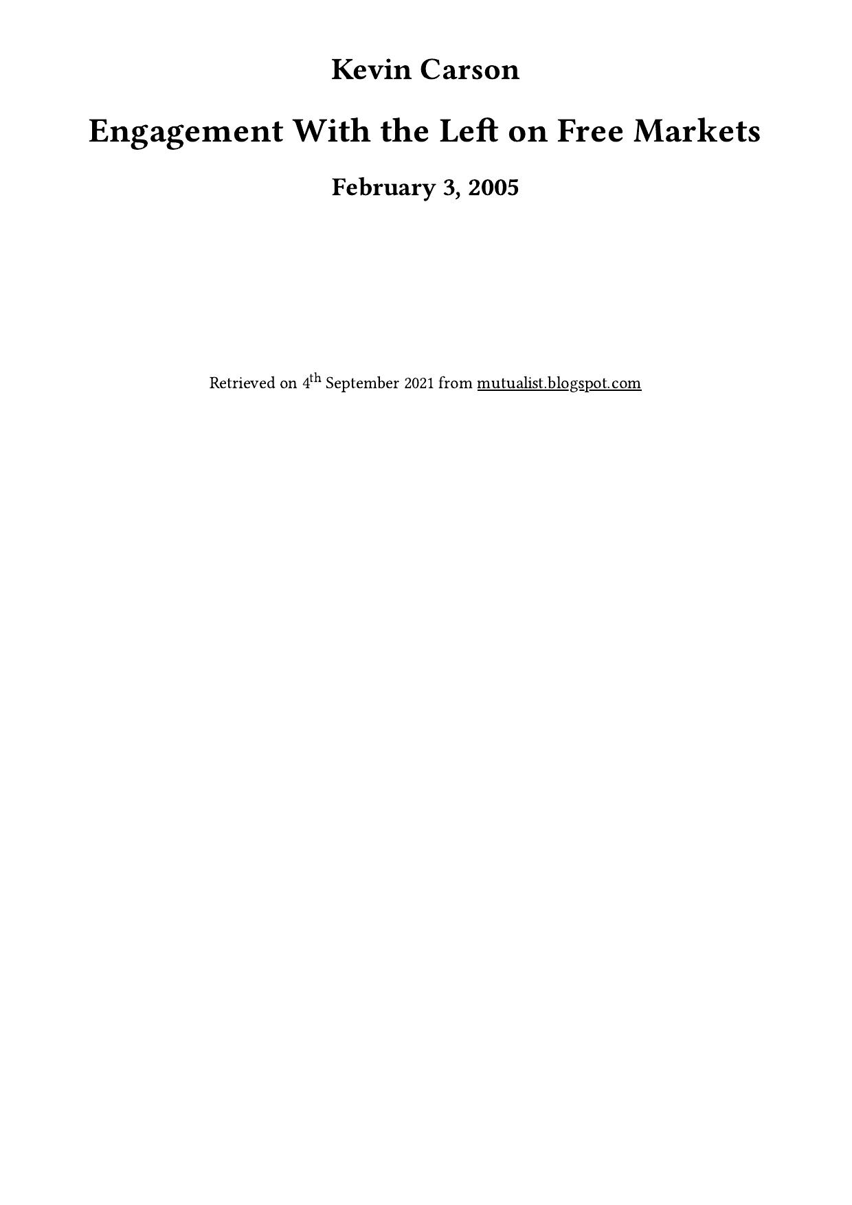 Engagement With the Left on Free Markets