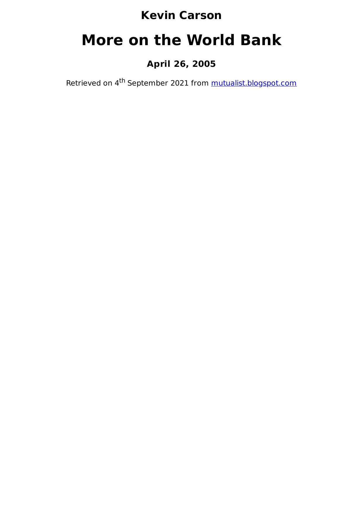 More on the World Bank