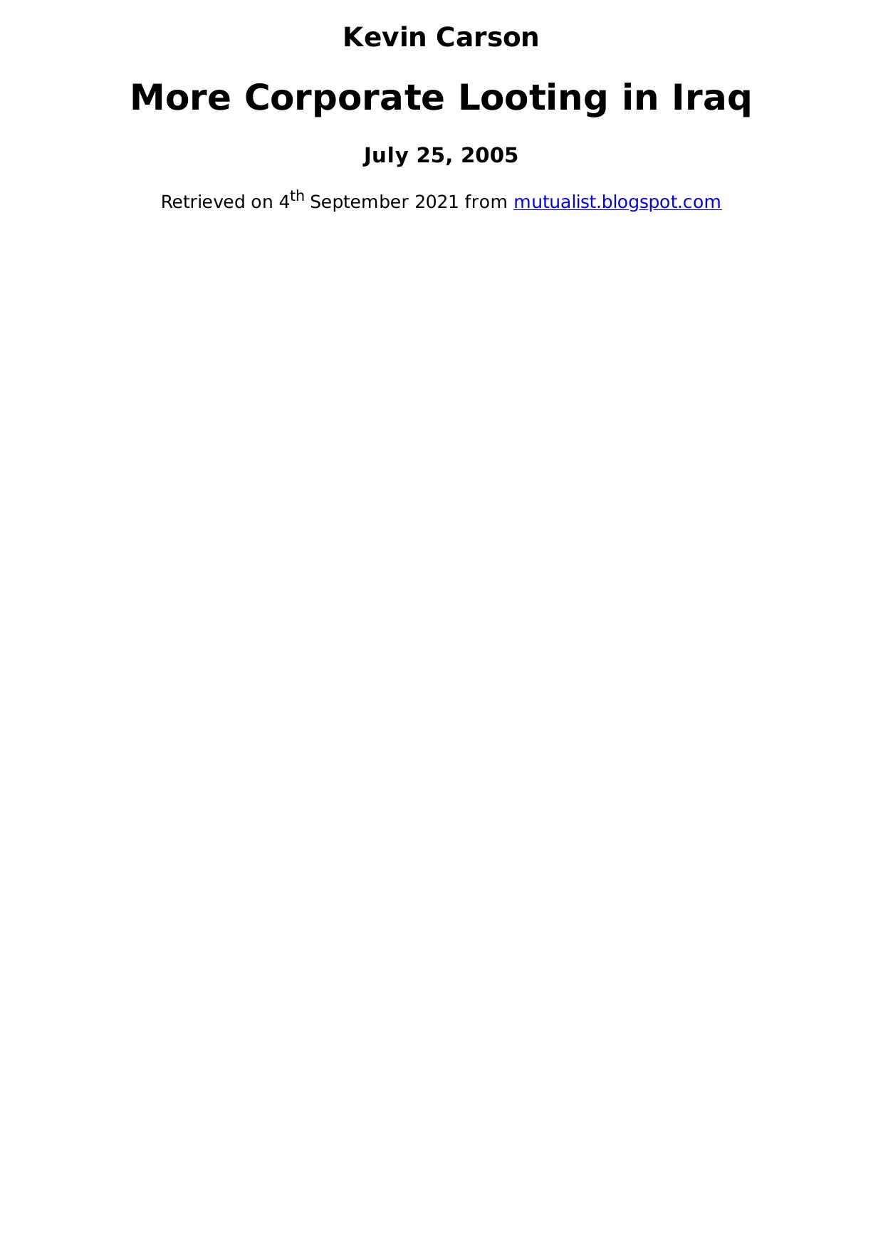 More Corporate Looting in Iraq