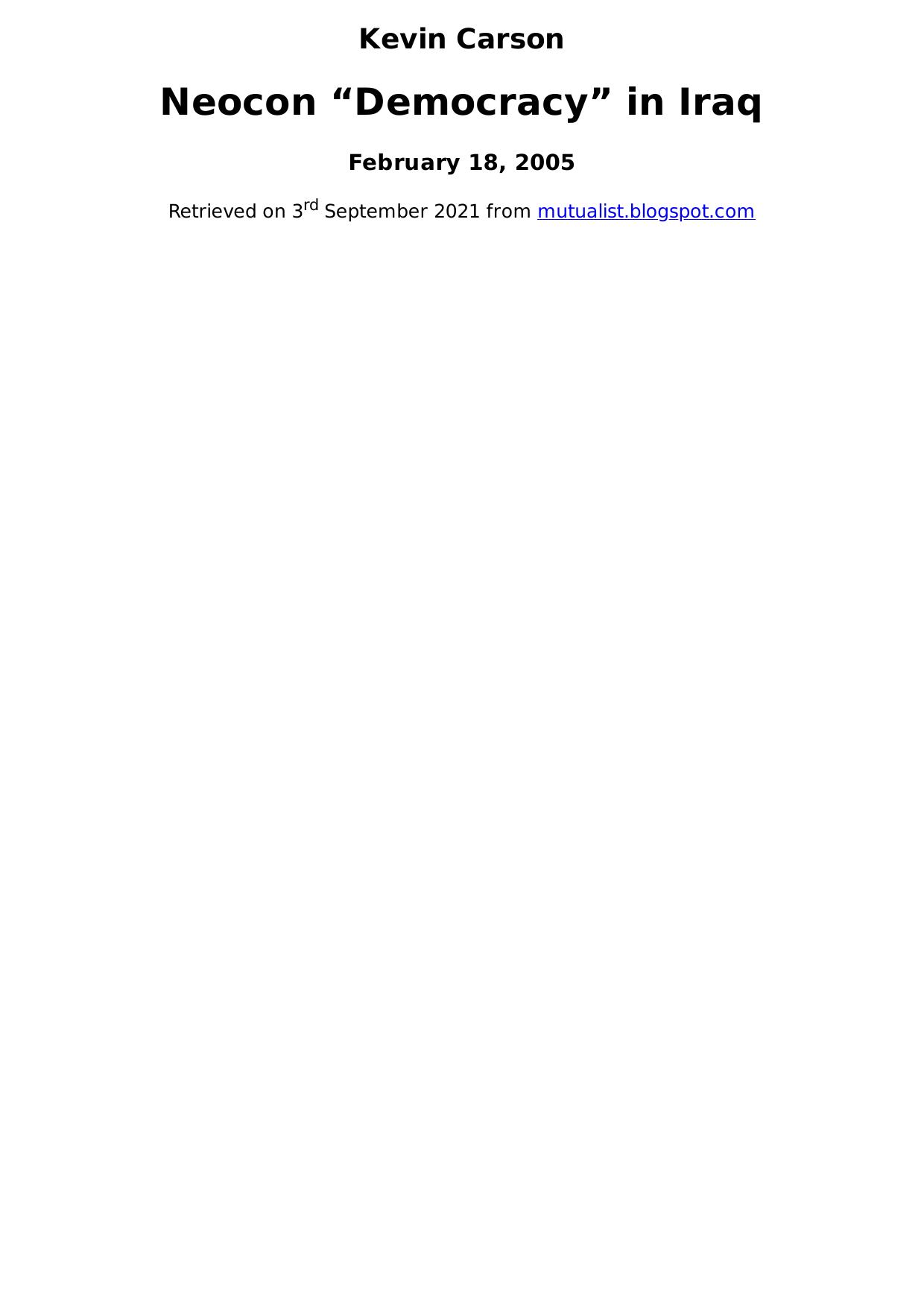 Neocon “Democracy” in Iraq