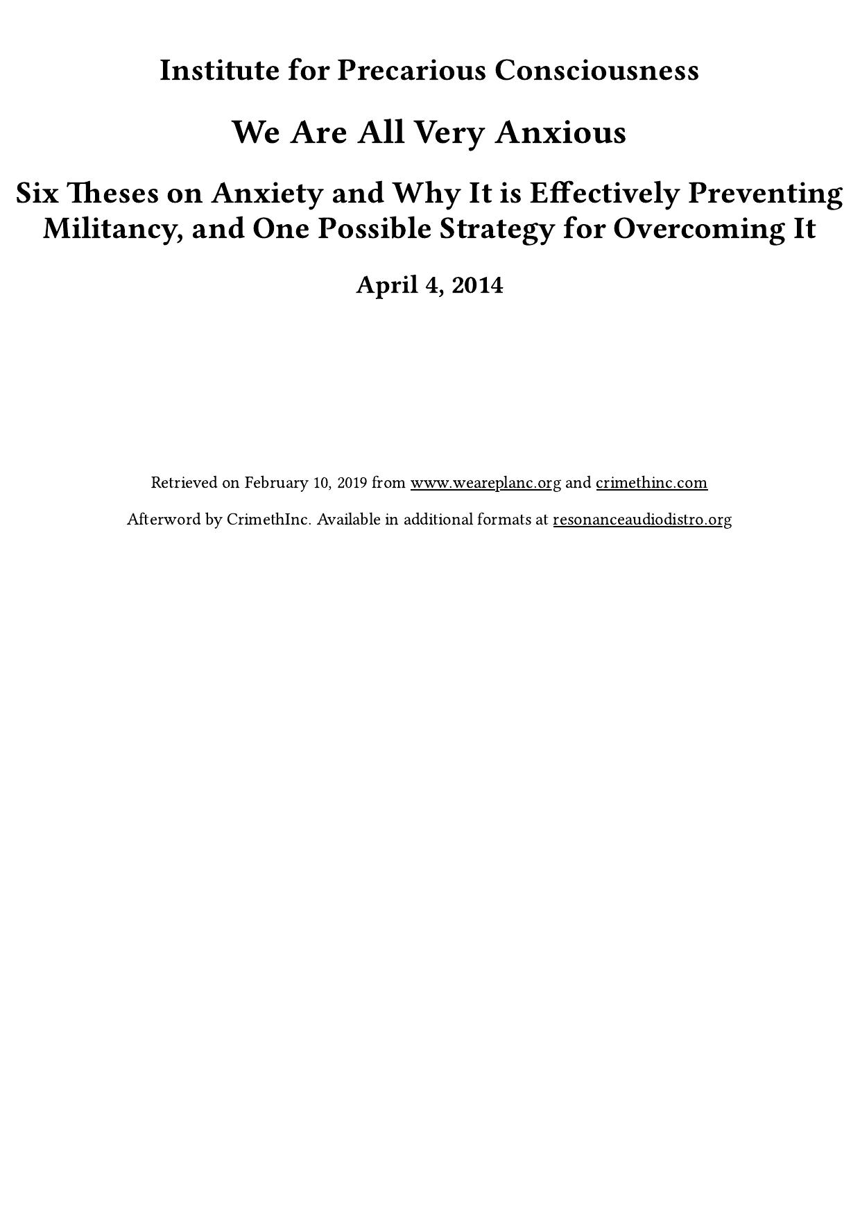 We Are All Very Anxious