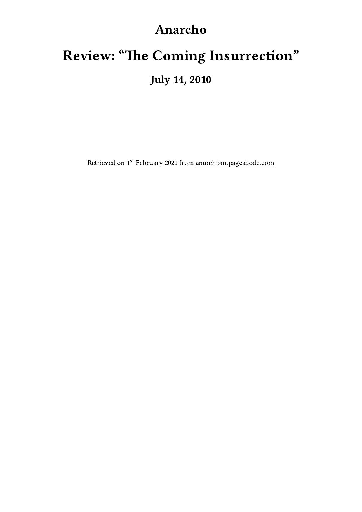 Review: “The Coming Insurrection”