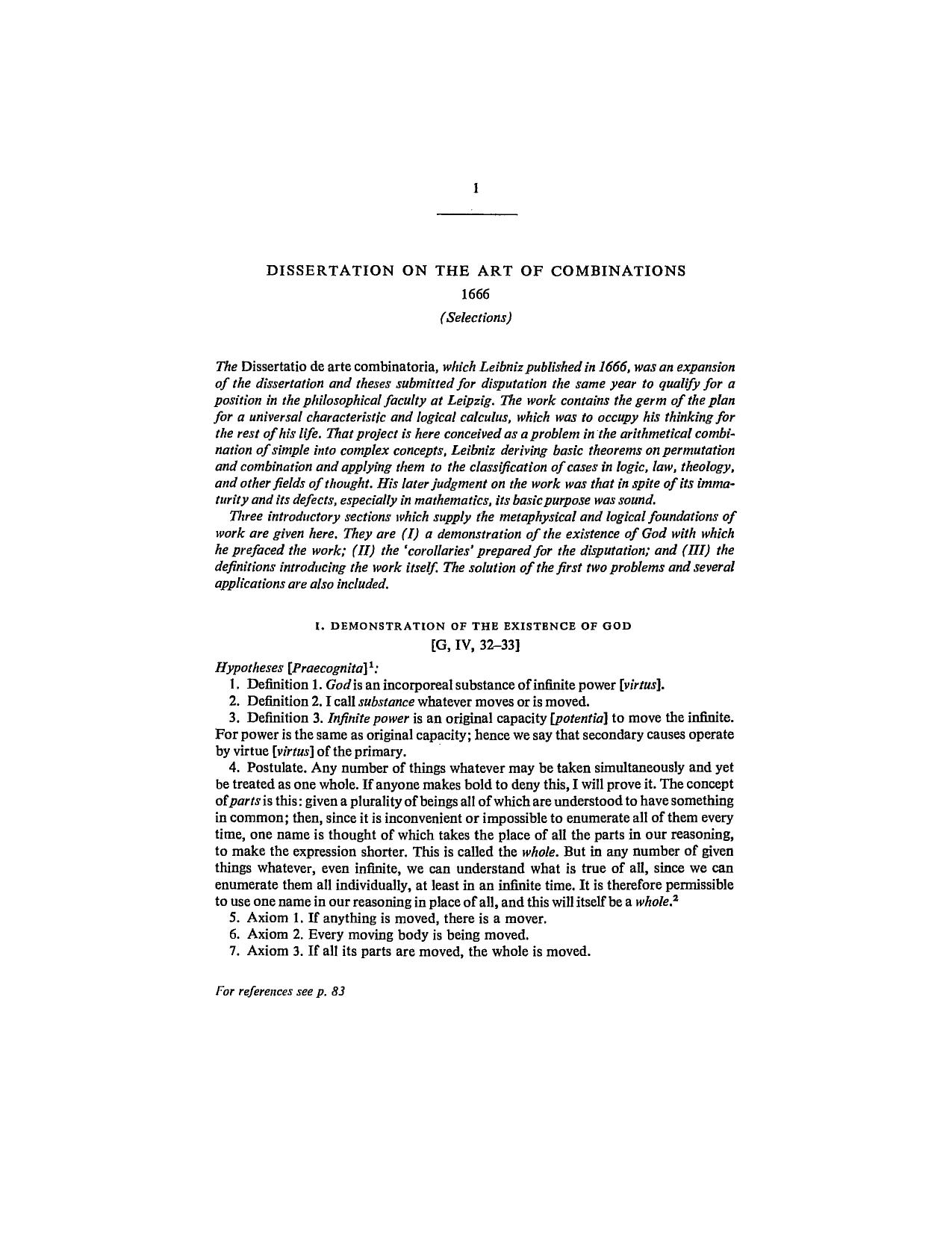 Dissertation on the Art of Combinations