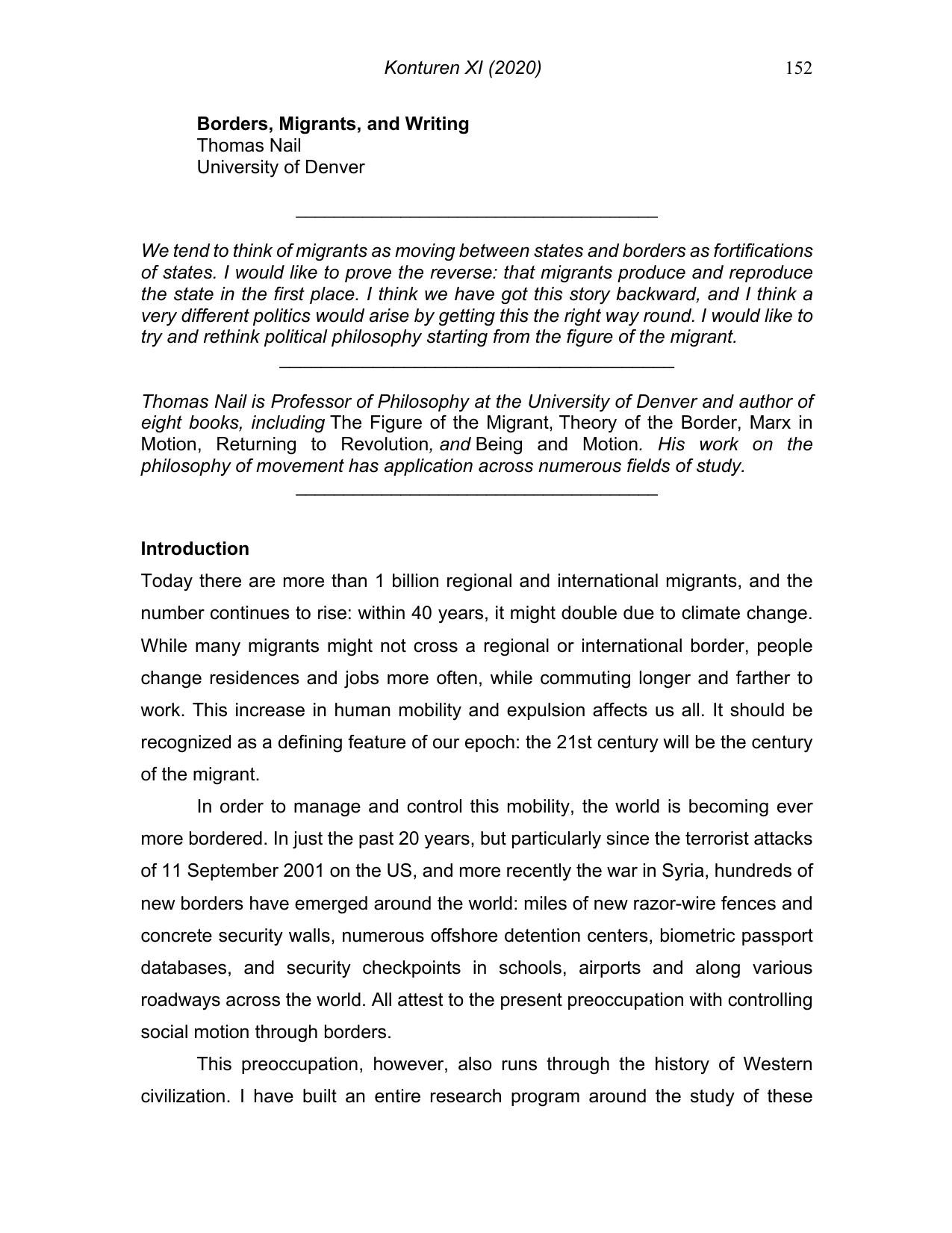 Borders, Migrants, and Writing