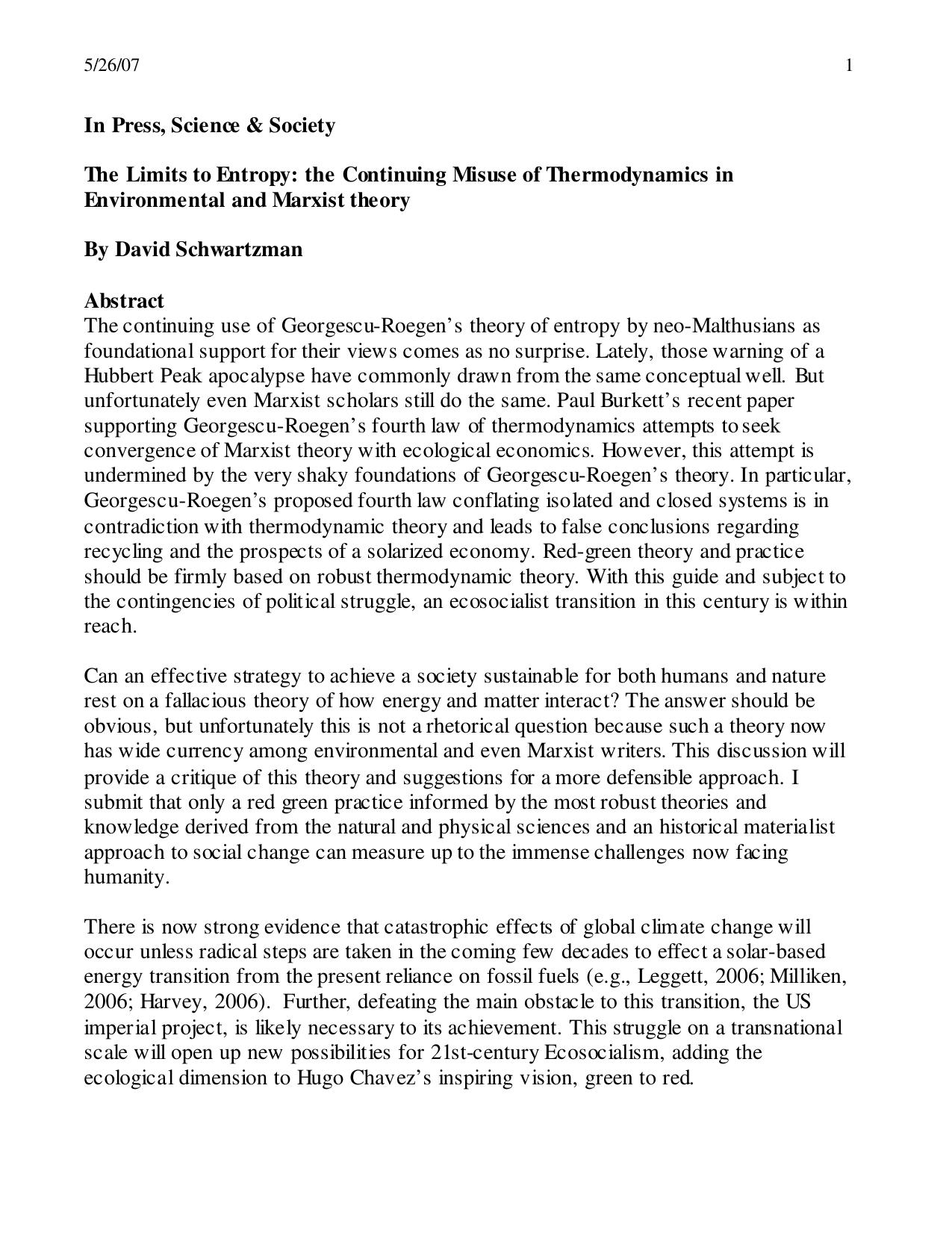 The Limits to Entropy: the Continuing Misuse of Thermodynamics in Environmental and Marxist Theory