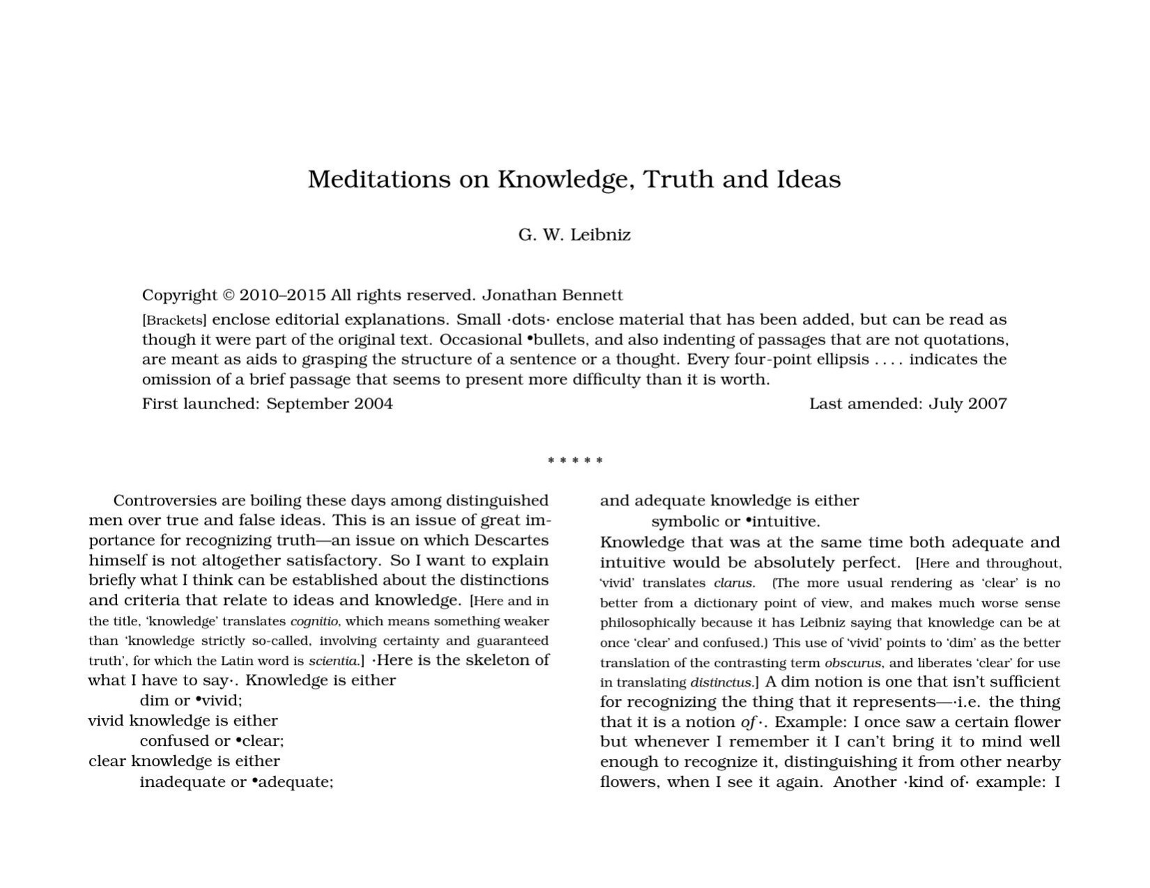 Meditations on Knowledge, Truth and Ideas