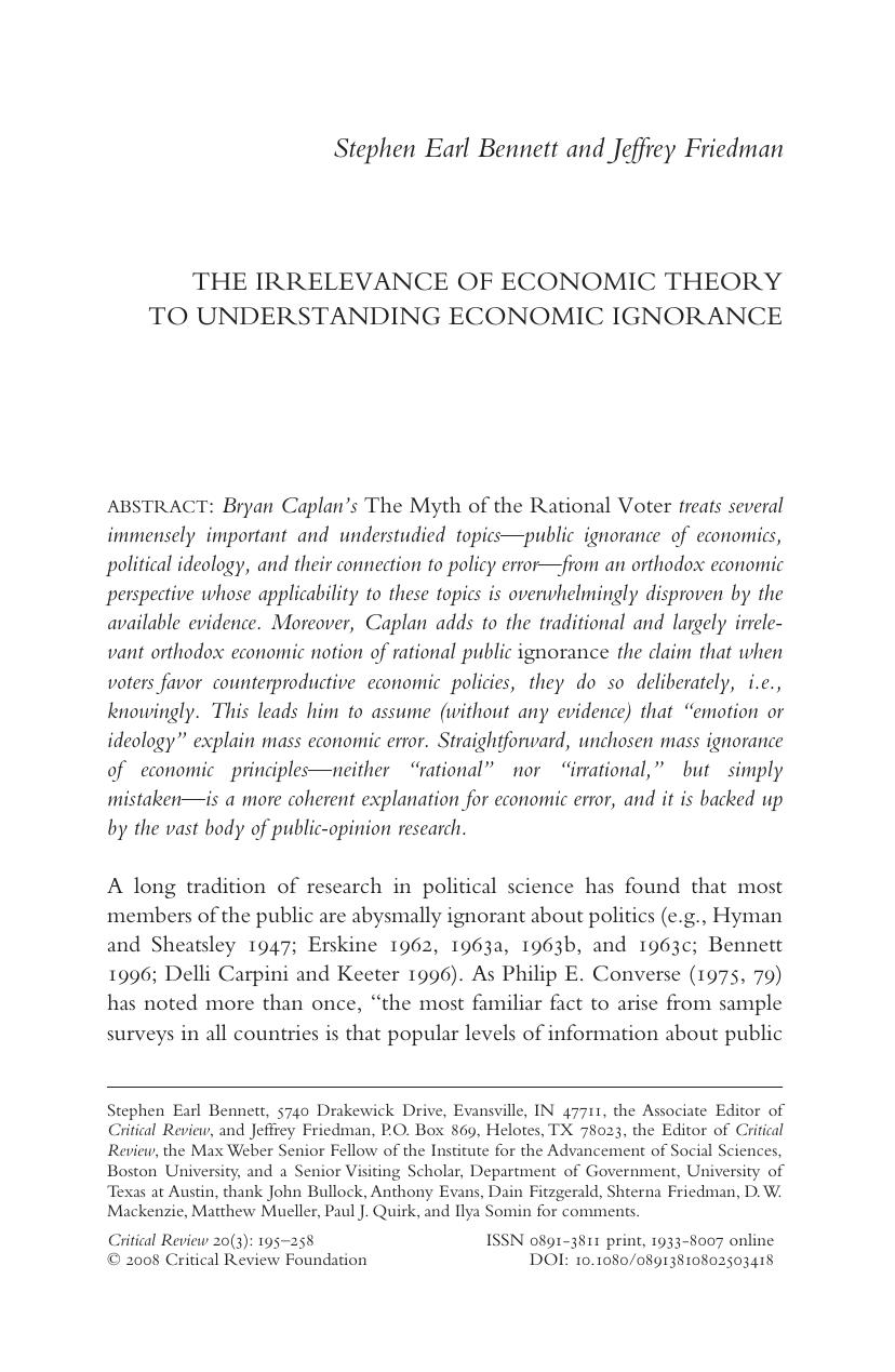 The Irrelevance of Economic Theory to Understanding Economic Ignorance
