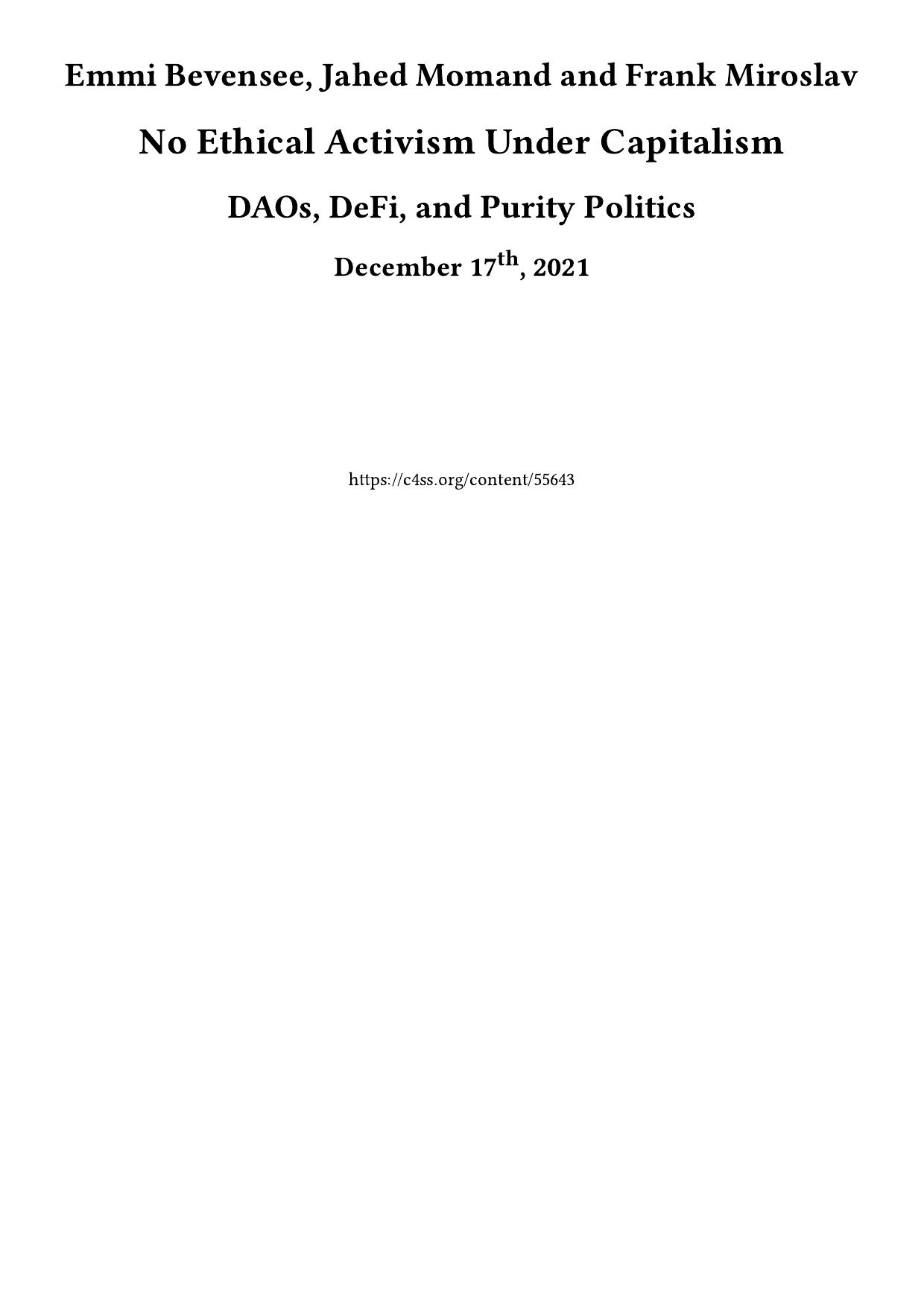 No Ethical Activism Under Capitalism