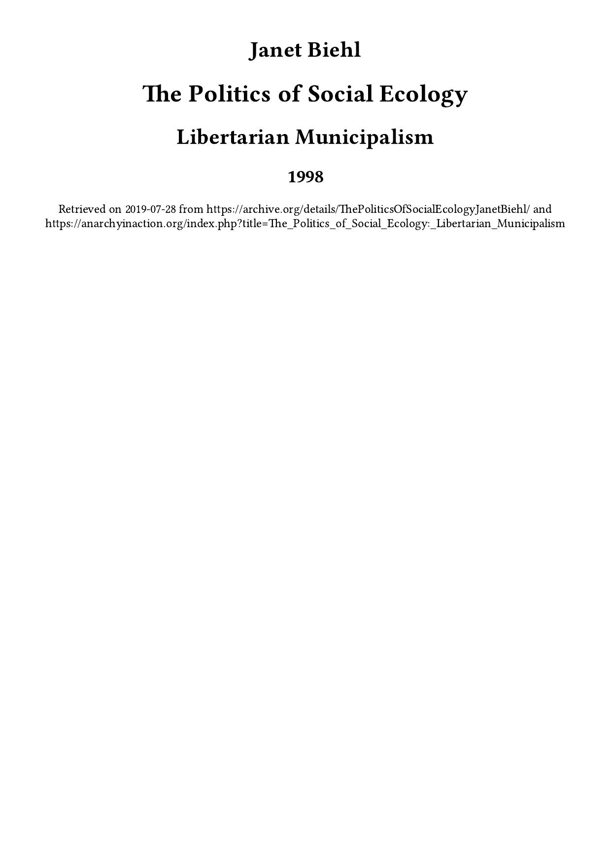 The Politics of Social Ecology