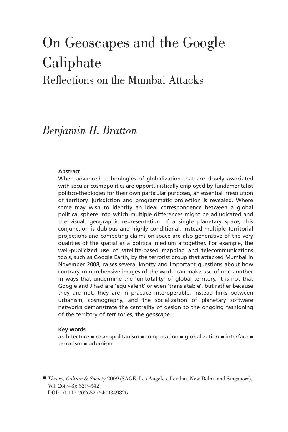 On Geoscapes and the Google Caliphate: Reflections on the Mumbai Attacks