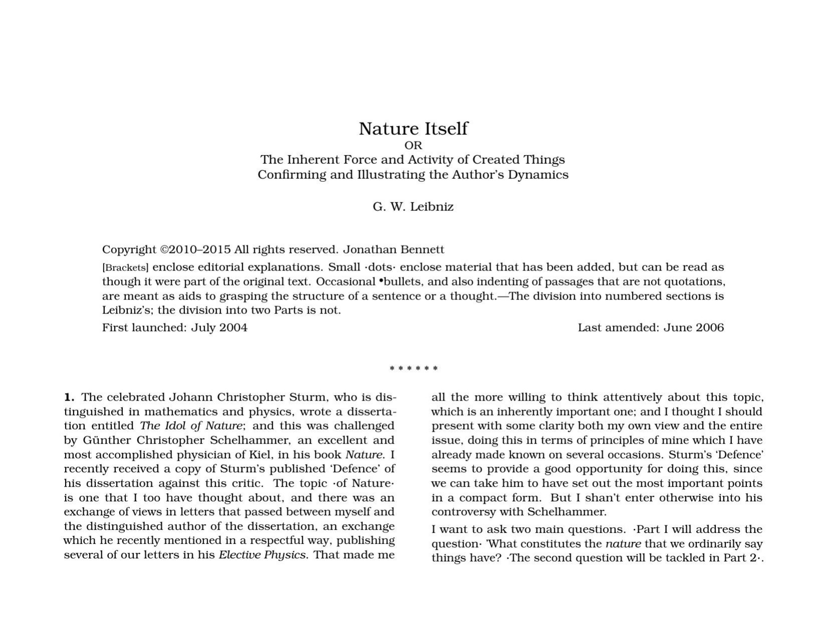 Nature Itself OR The Inherent Force and Activity of Created Things Confirming and Illustrating the Author’s Dynamics