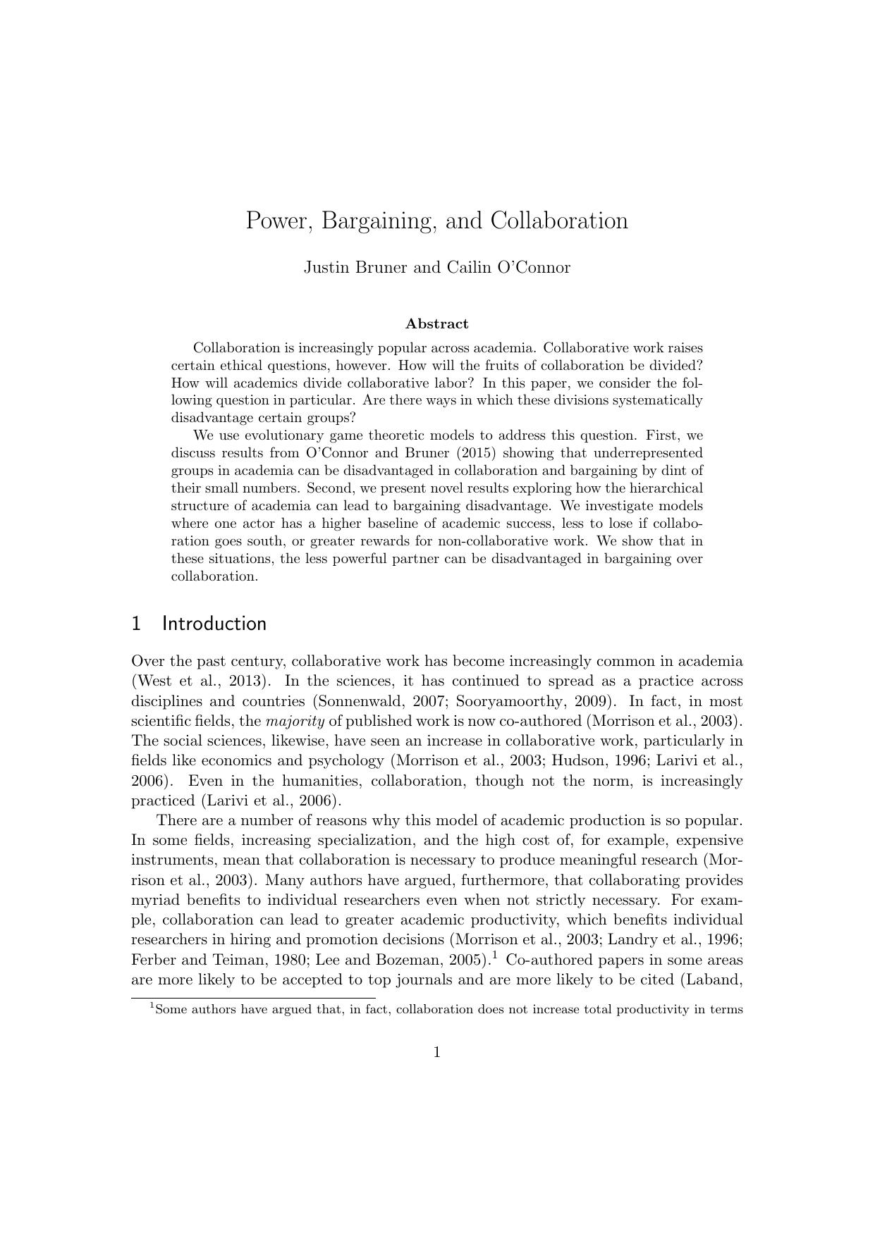 Power, Bargaining, and Collaboration