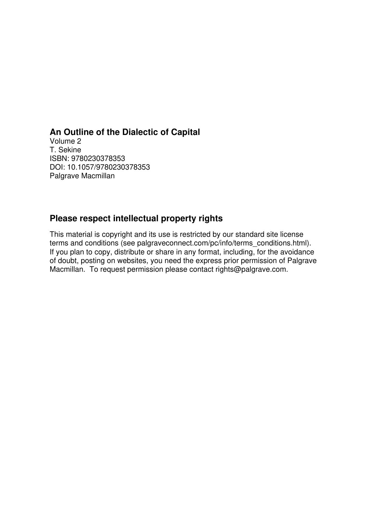 An Outline of the Dialectic of Capital, Volume 2