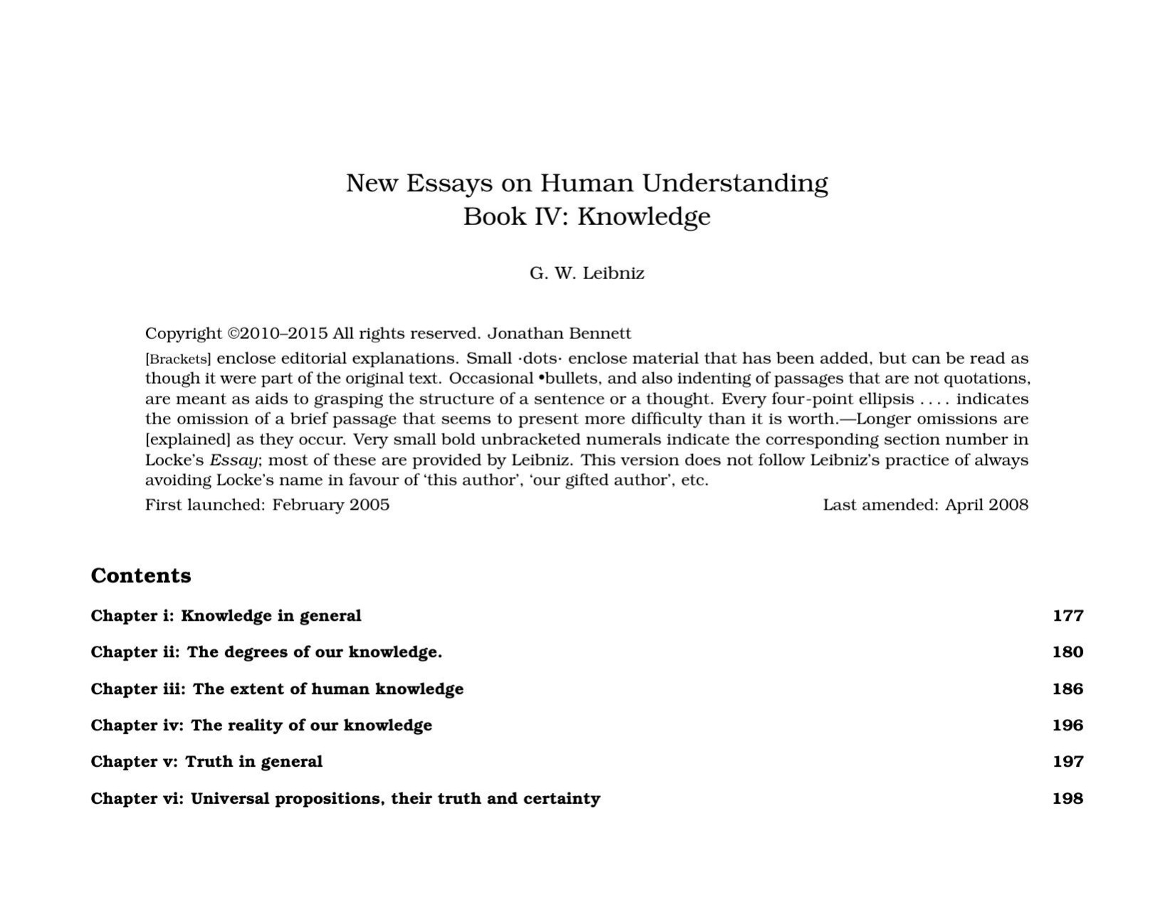New Essays on Human Understanding Book IV: Knowledge
