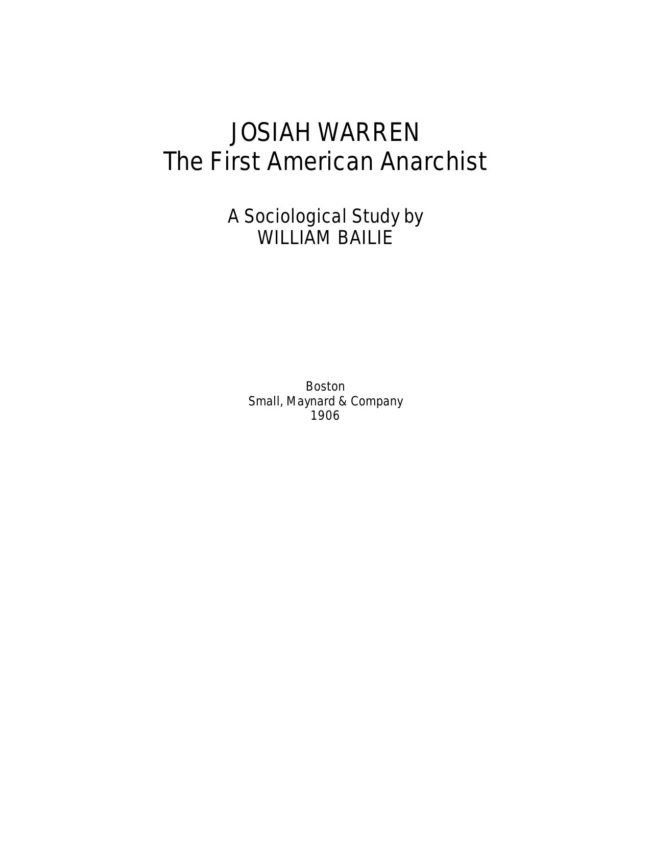 Josiah Warren: The First American Anarchist