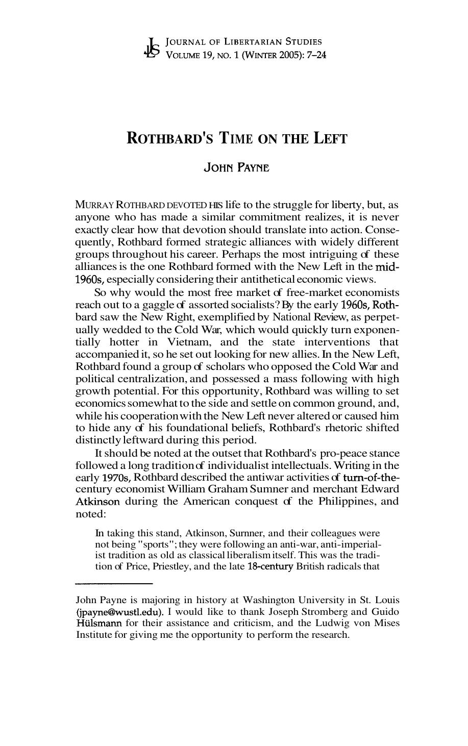 Rothbard's Time on the Left