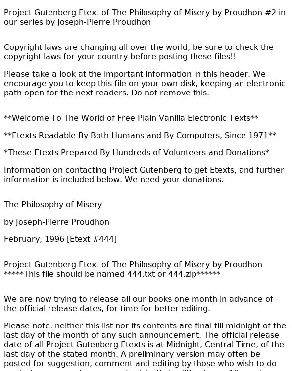 System of Economical Contradictions; Or, The Philosophy of Misery