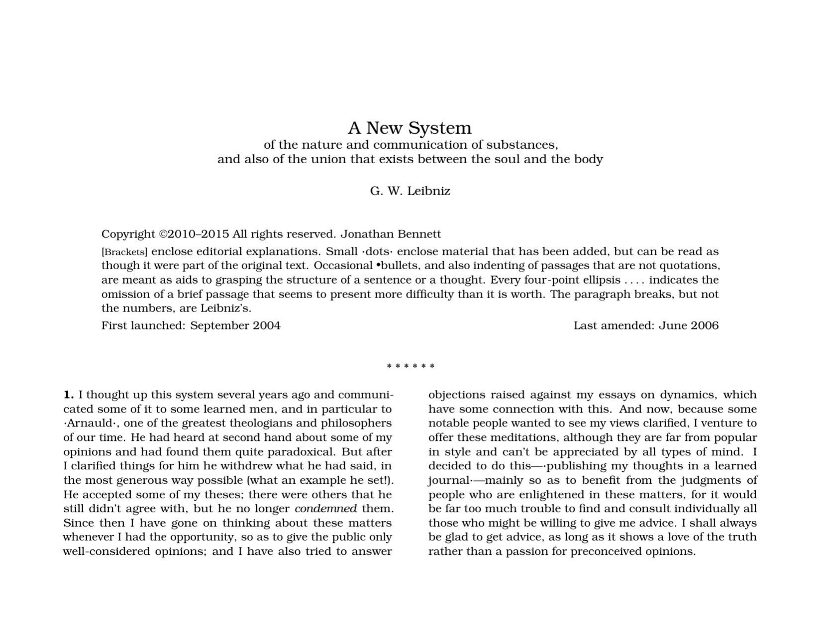 A New System: of the nature and communication of substances, and also of the union that exists between the soul and the body