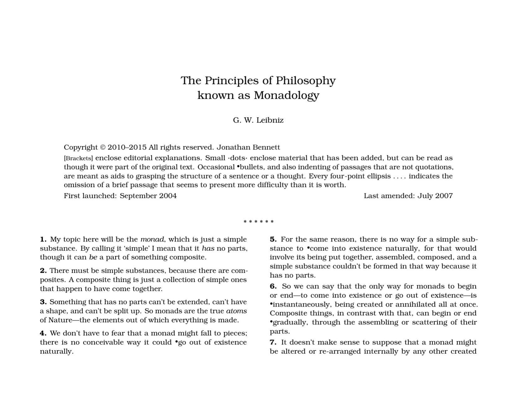 The Principles of Philosophy known as Monadology