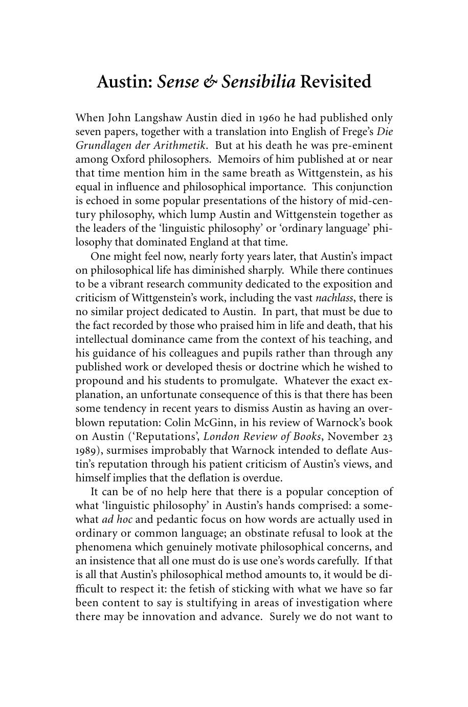 Austin: Sense & Sensibilia Revisited