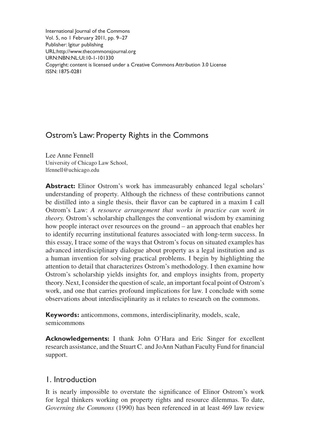 Ostrom’s Law: Property Rights in the Commons