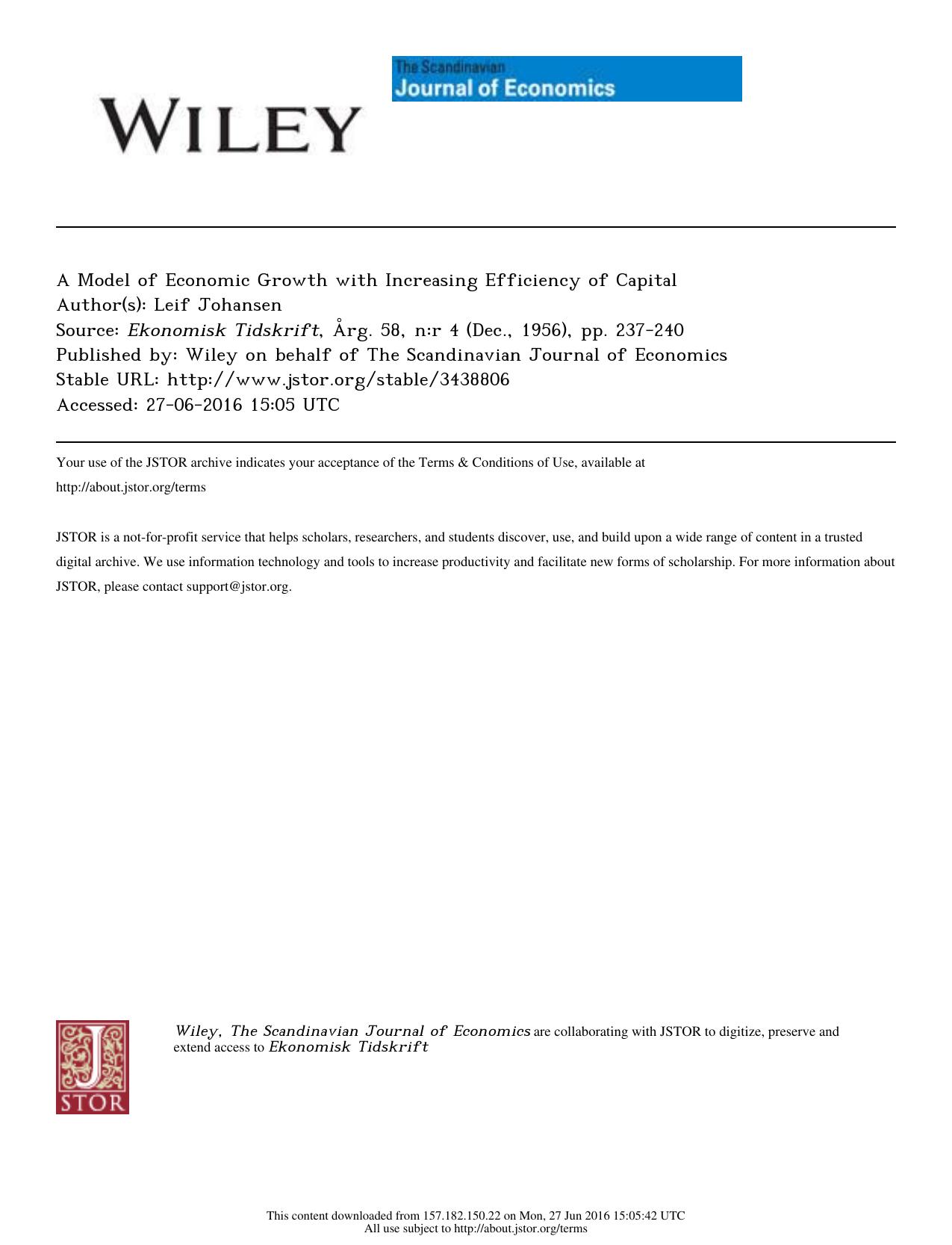 A Model of Economic Growth with Increasing Efficiency of Capital