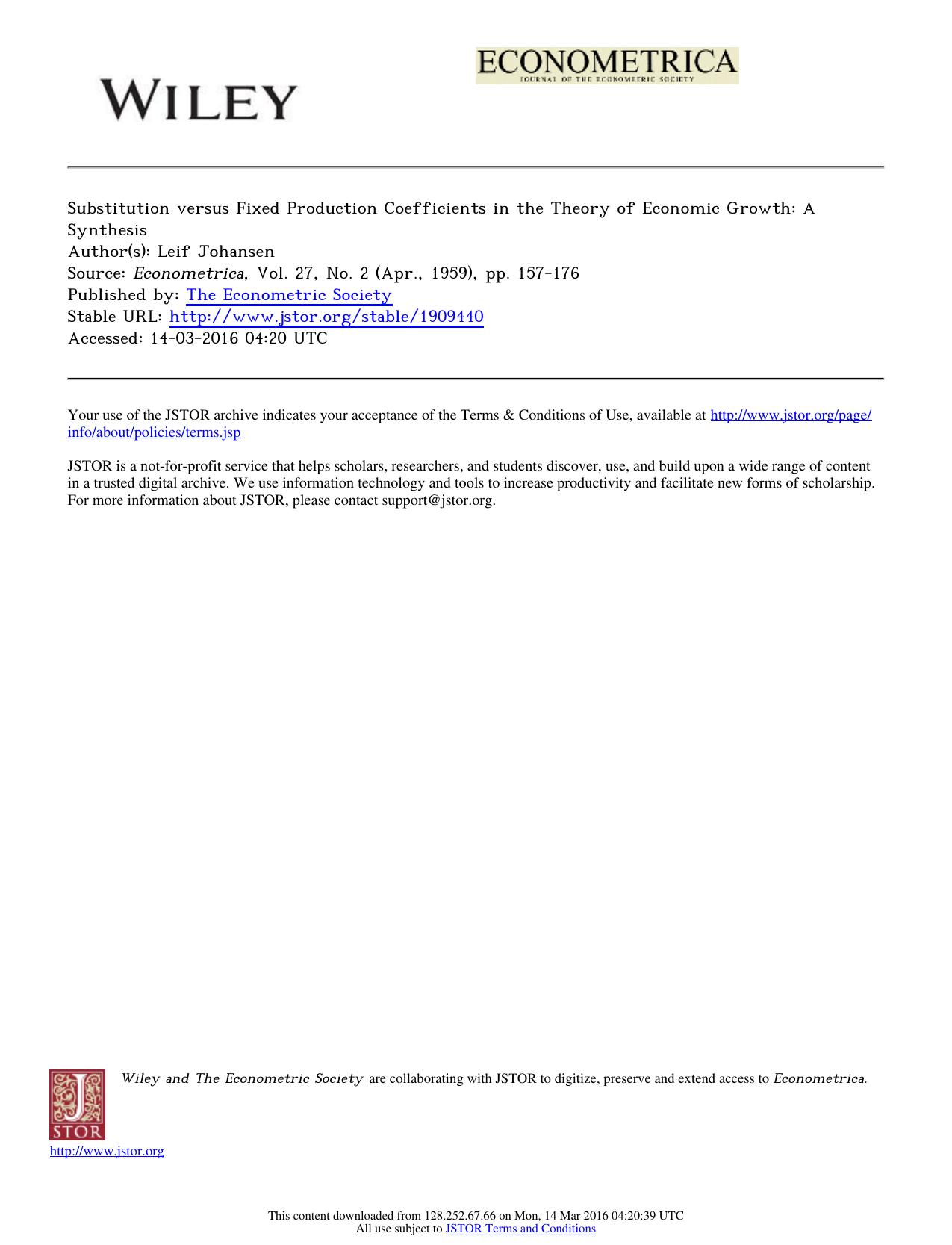 Substitution versus Fixed Production Coefficients in the Theory of Economic Growth: A Synthesis