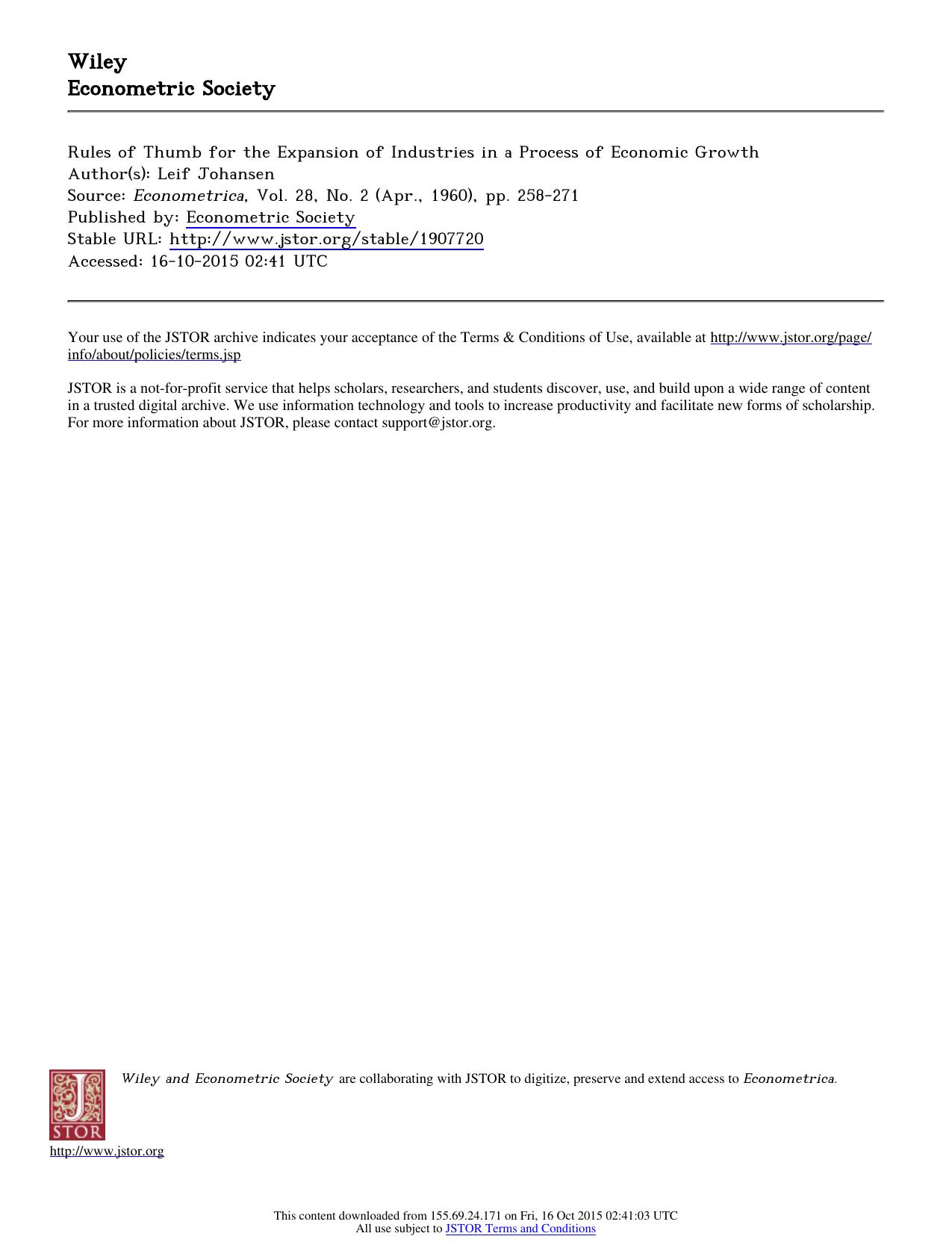 Rules of Thumb for the Expansion of Industries in a Process of Economic Growth