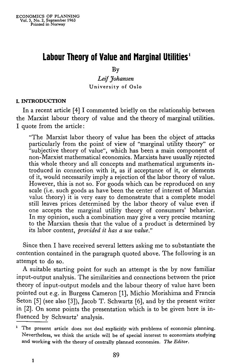 Labour theory of value and marginal utilities