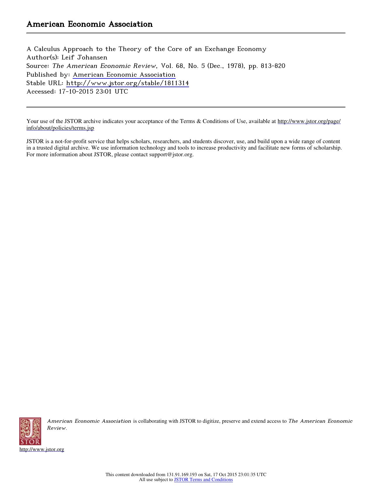 A Calculus Approach to the Theory of the Core of an Exchange Economy