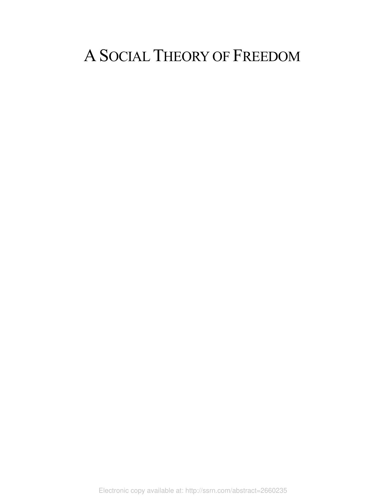 A Social Theory of Freedom