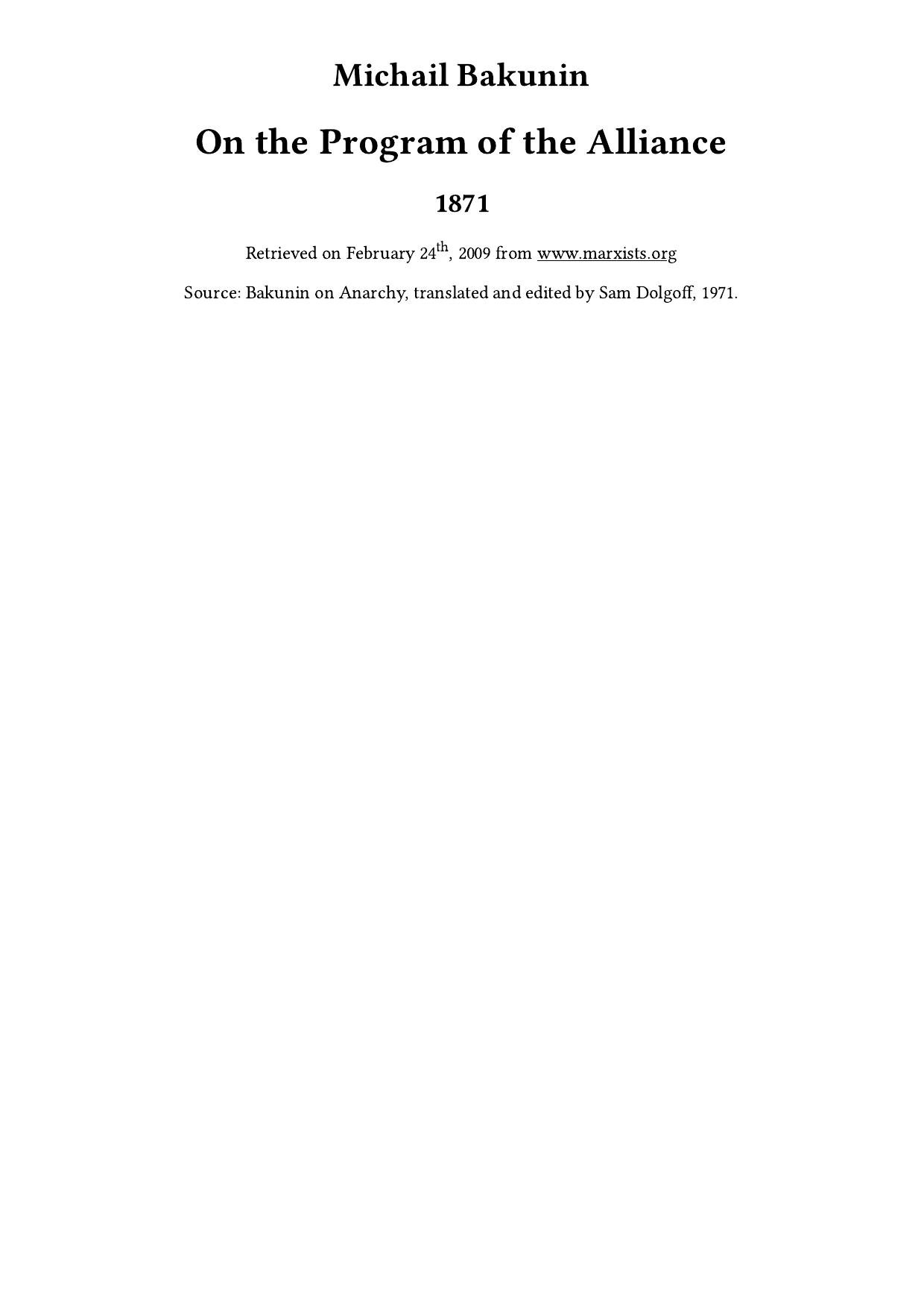 On the Program of the Alliance