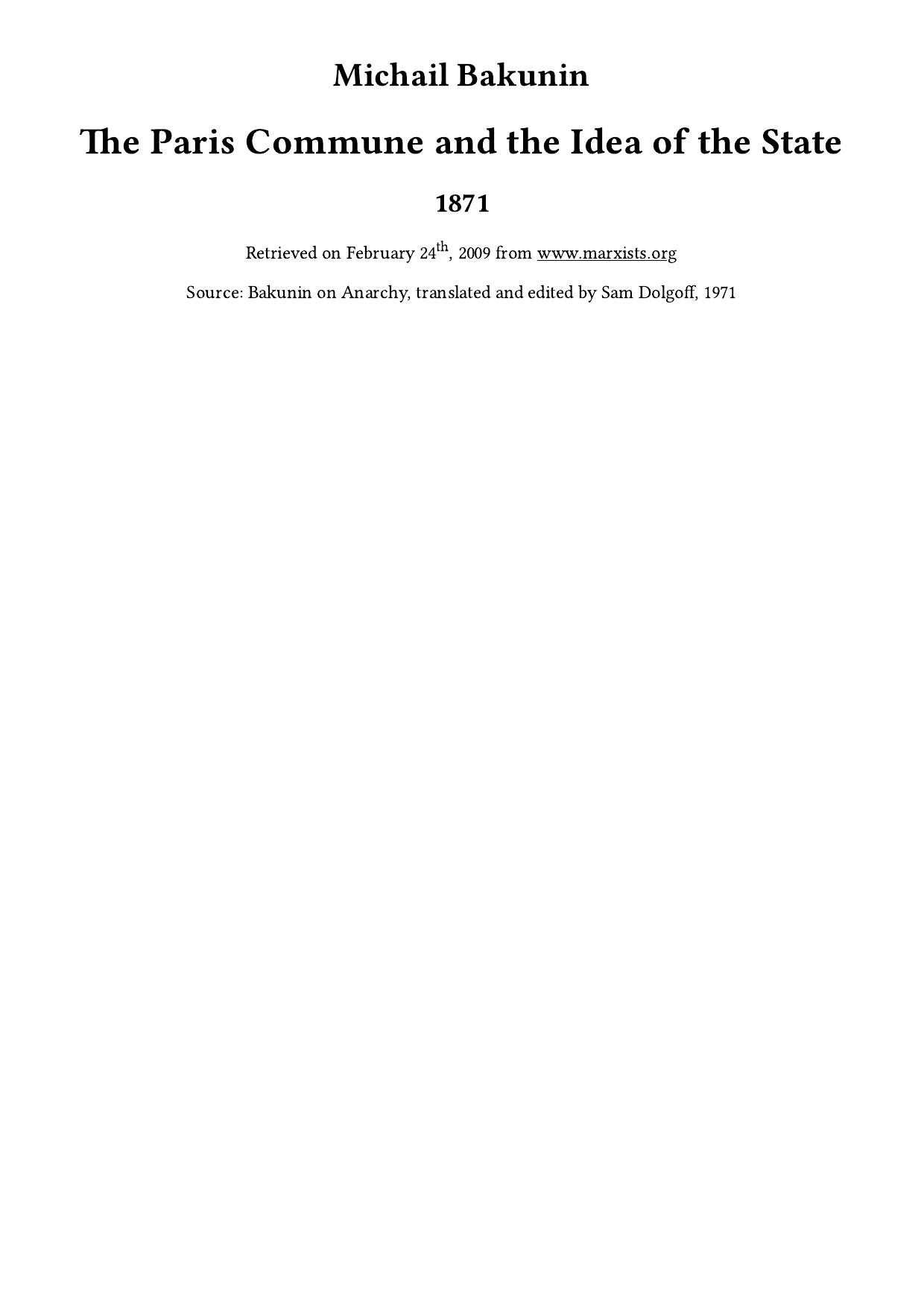 The Paris Commune and the Idea of the State