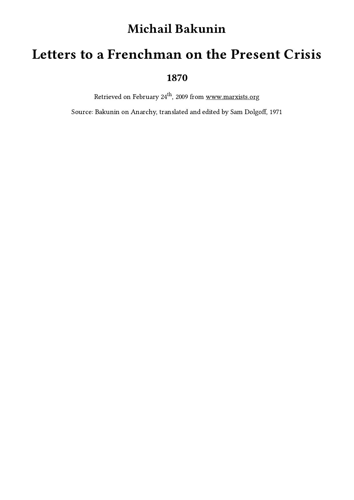 Letters to a Frenchman on the Present Crisis