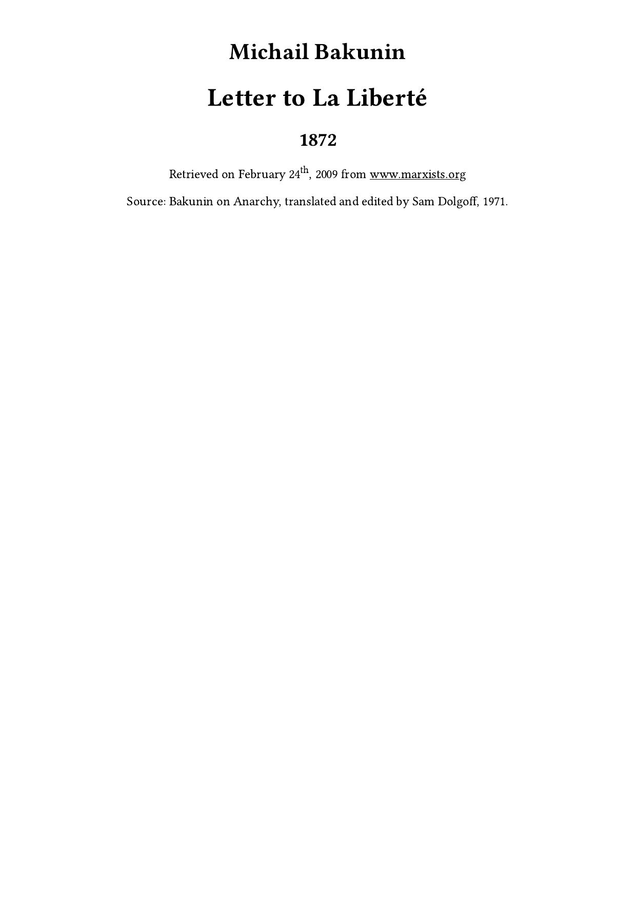 Letter to La Liberté